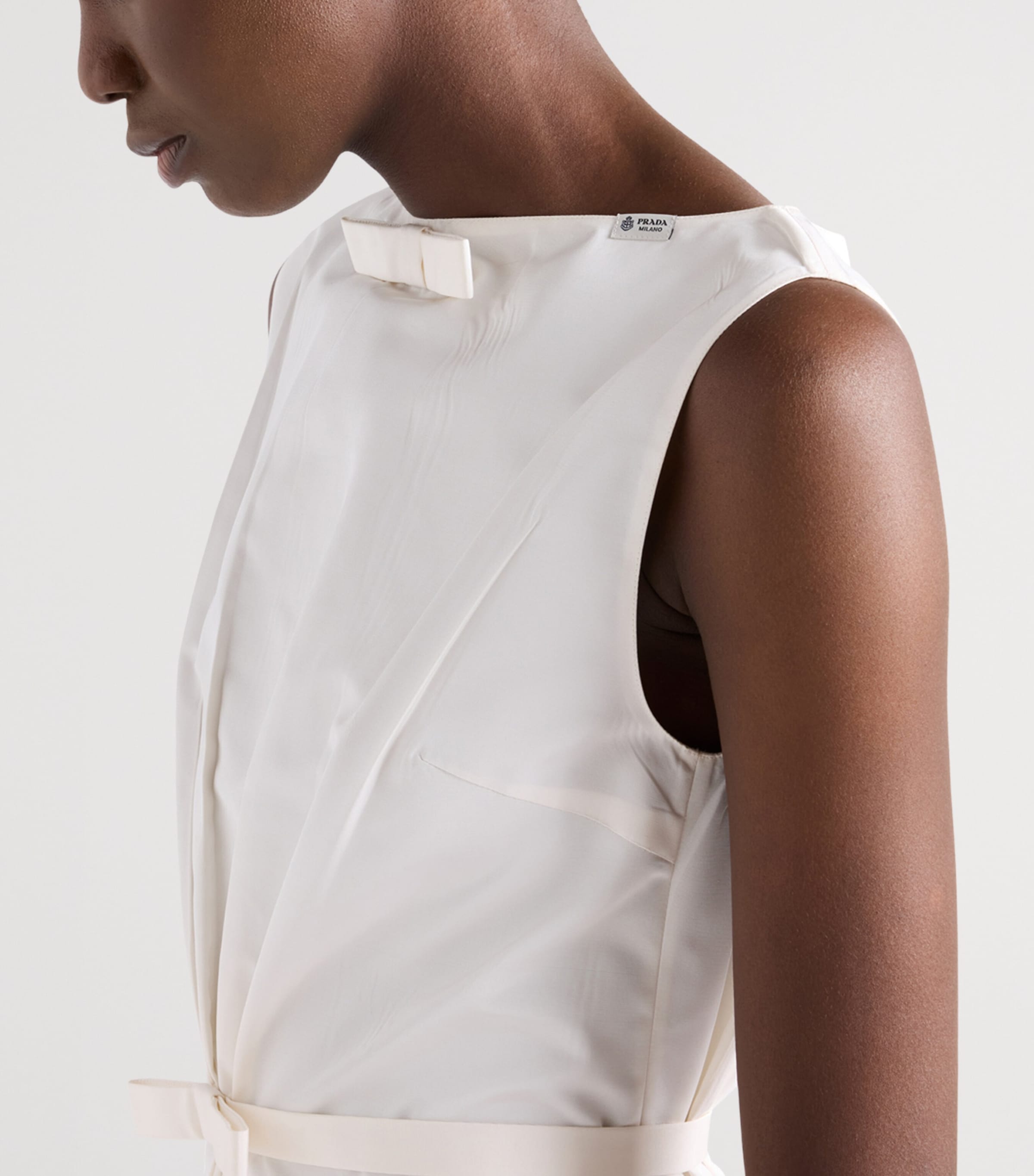 Prada Womens Silk Faille Midi Dress White Image 4