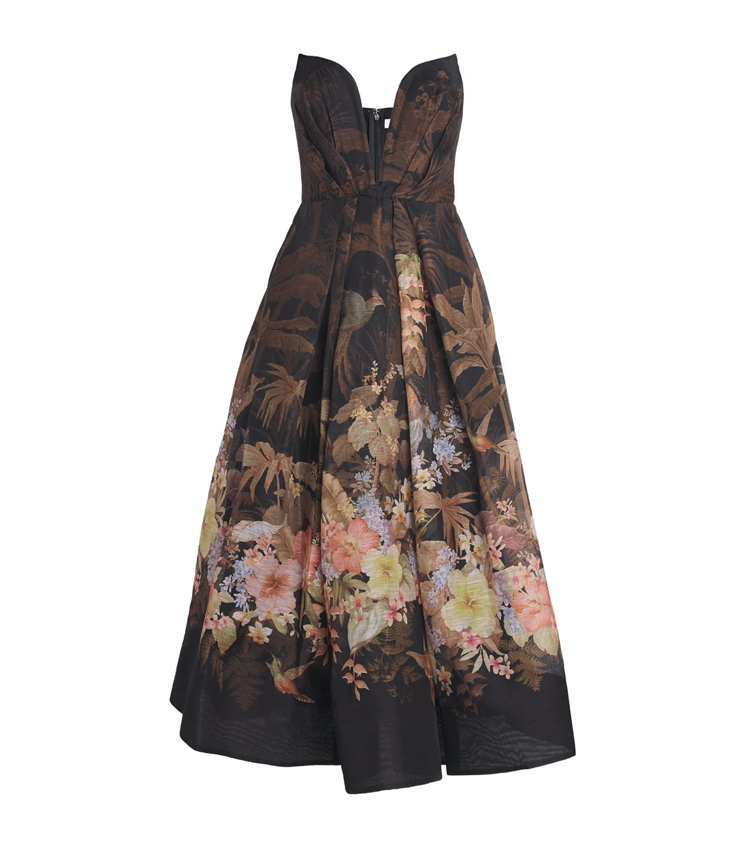 Linen-Silk Printed Midi Dress BLACK TROPICAL Image 1