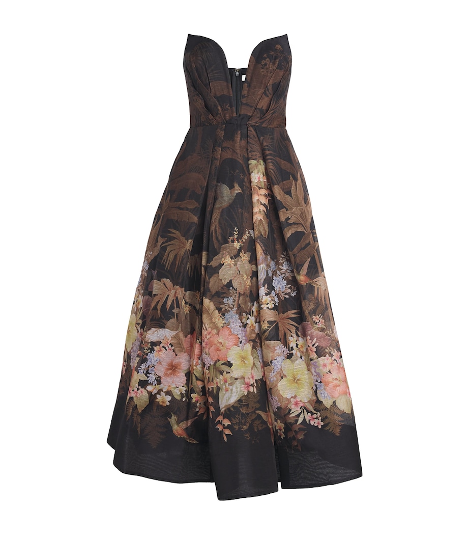 Linen-Silk Printed Midi Dress BLACK TROPICAL Image 1