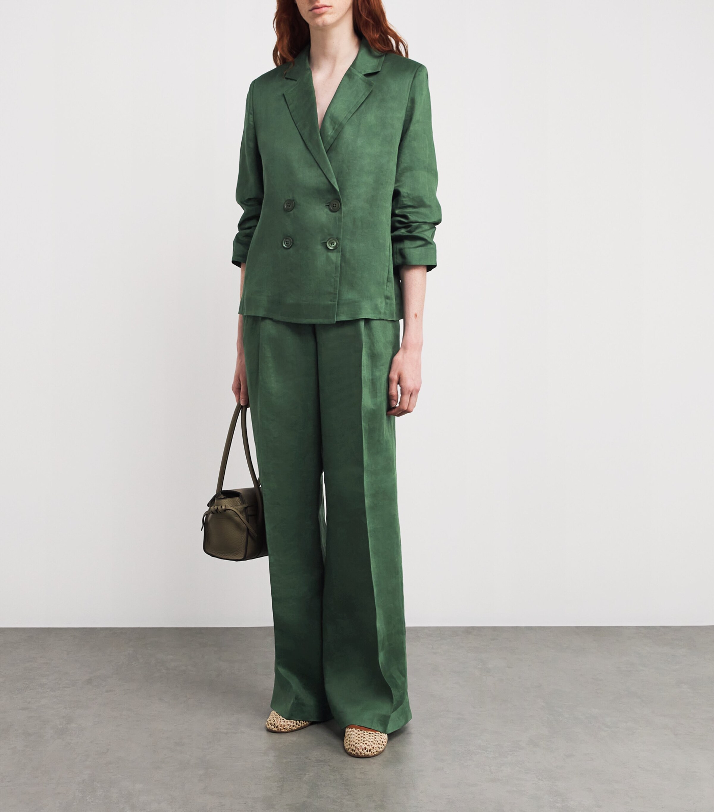 Iris Von Arnim Womens Linen Cinched-Sleeve Blazer Pine Image 2