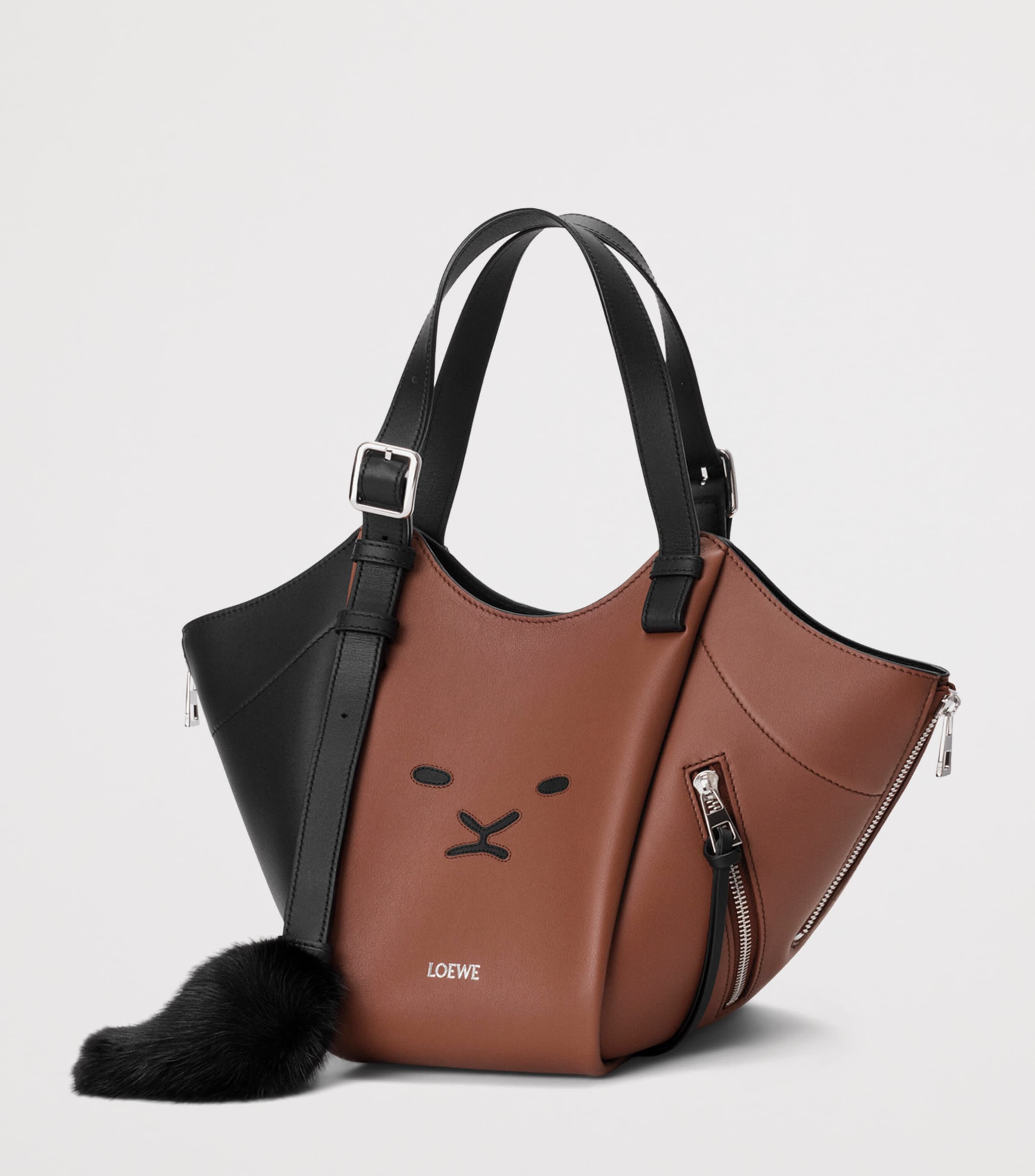 LOEWE Womens Lion Intarsio Hammock Flip Tote Bag Black/pecan Image 3