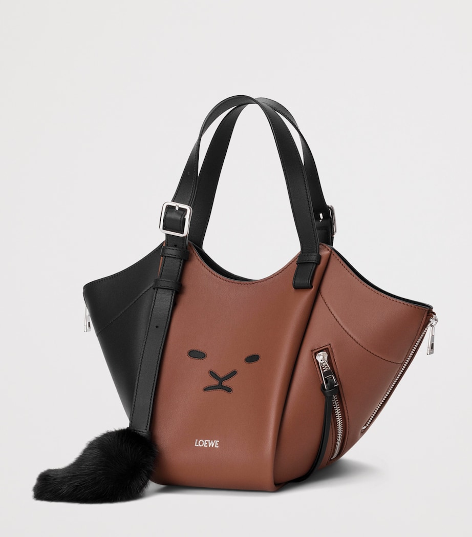 LOEWE Womens Lion Intarsio Hammock Flip Tote Bag Black/pecan Image 3