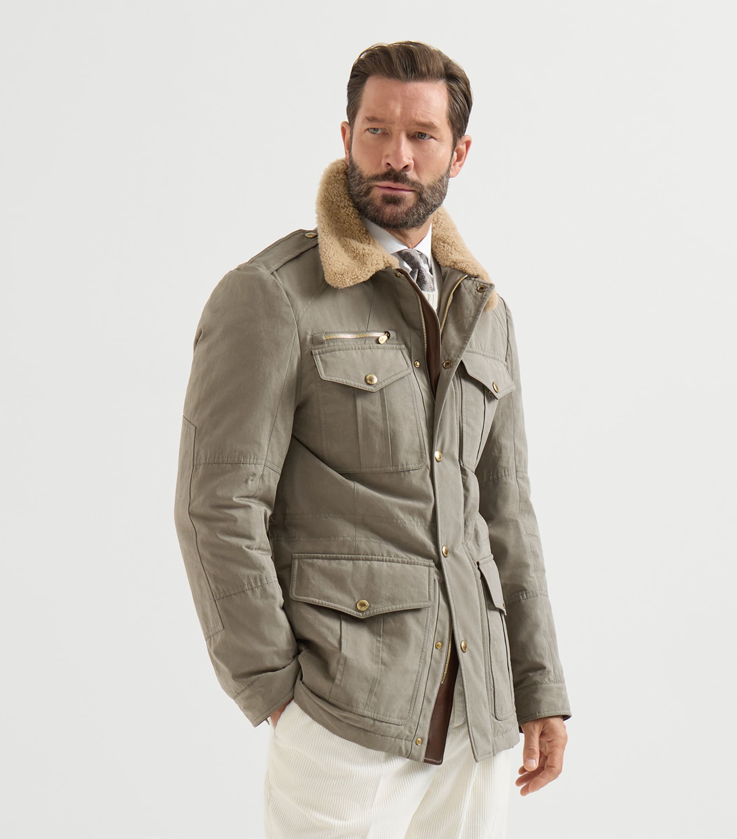 Brunello Cucinelli Mens Techno-Cotton Waxed Safari Jacket Image 3