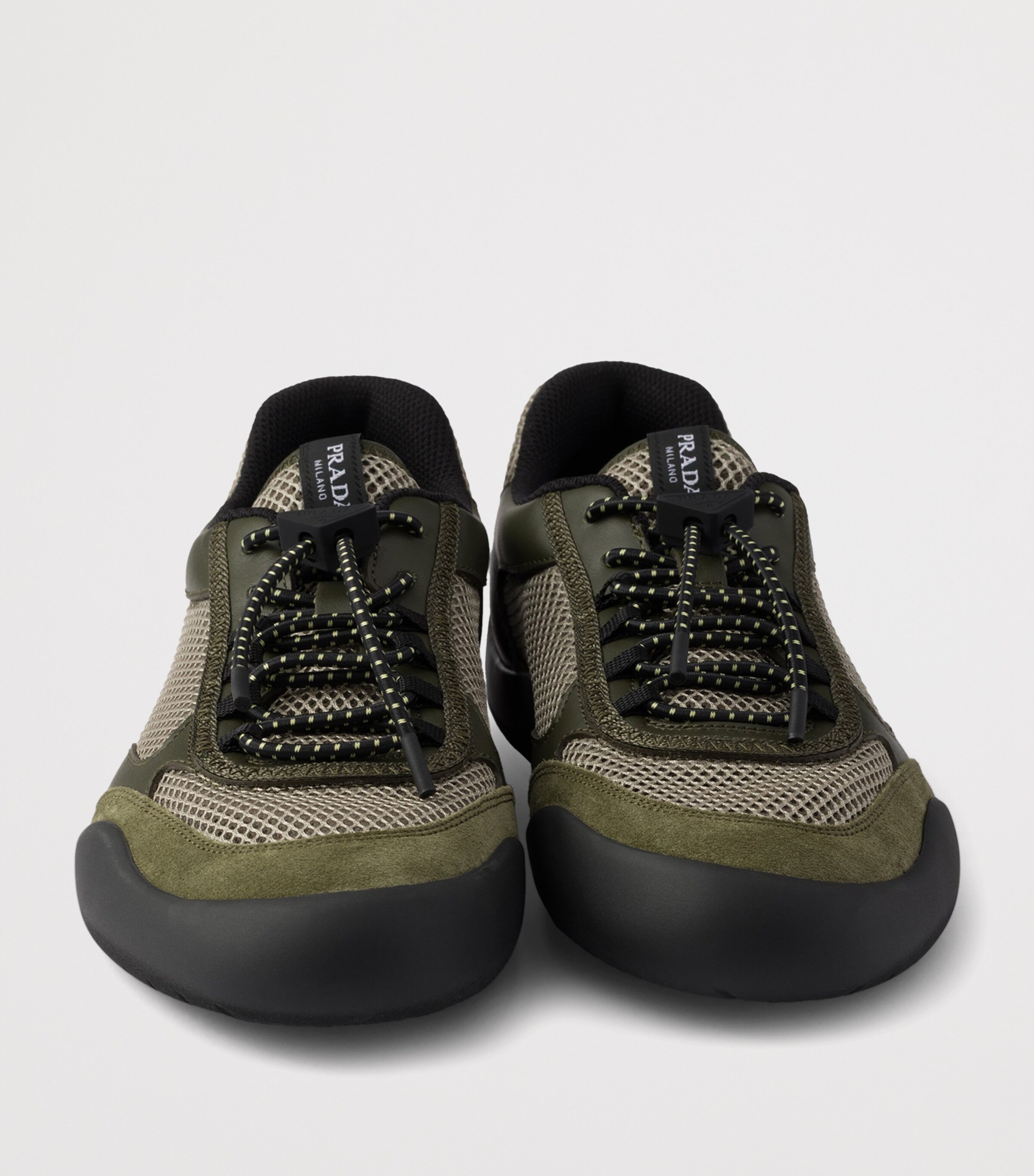 Prada Leather-Mesh Speedrock Sneakers Green Image 7