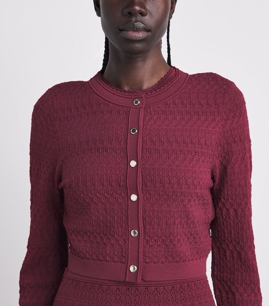 Sandro Paris Womens Pointelle Knit Cropped Cardigan Bordeaux Image 3