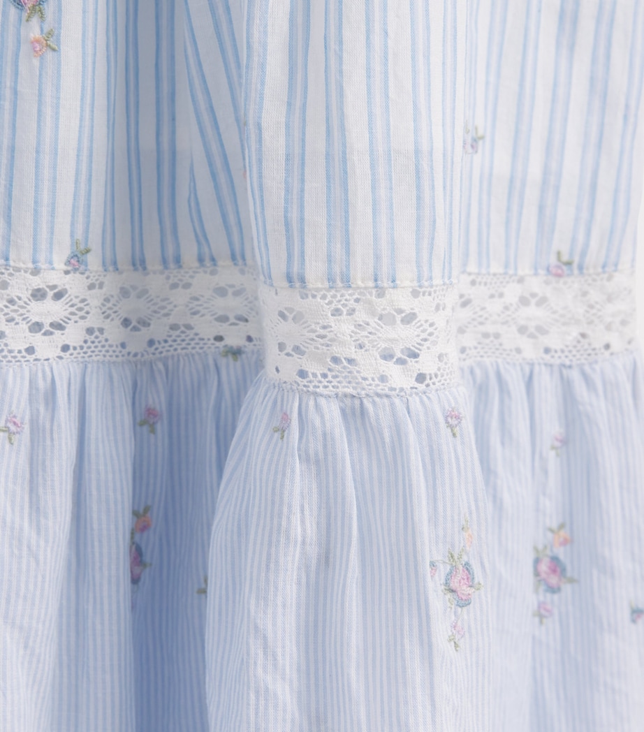 LoveShackFancy Cotton Floral-Embroidered Rhiannon Dress (7-14 Years) Skymtsky Mist Image 3