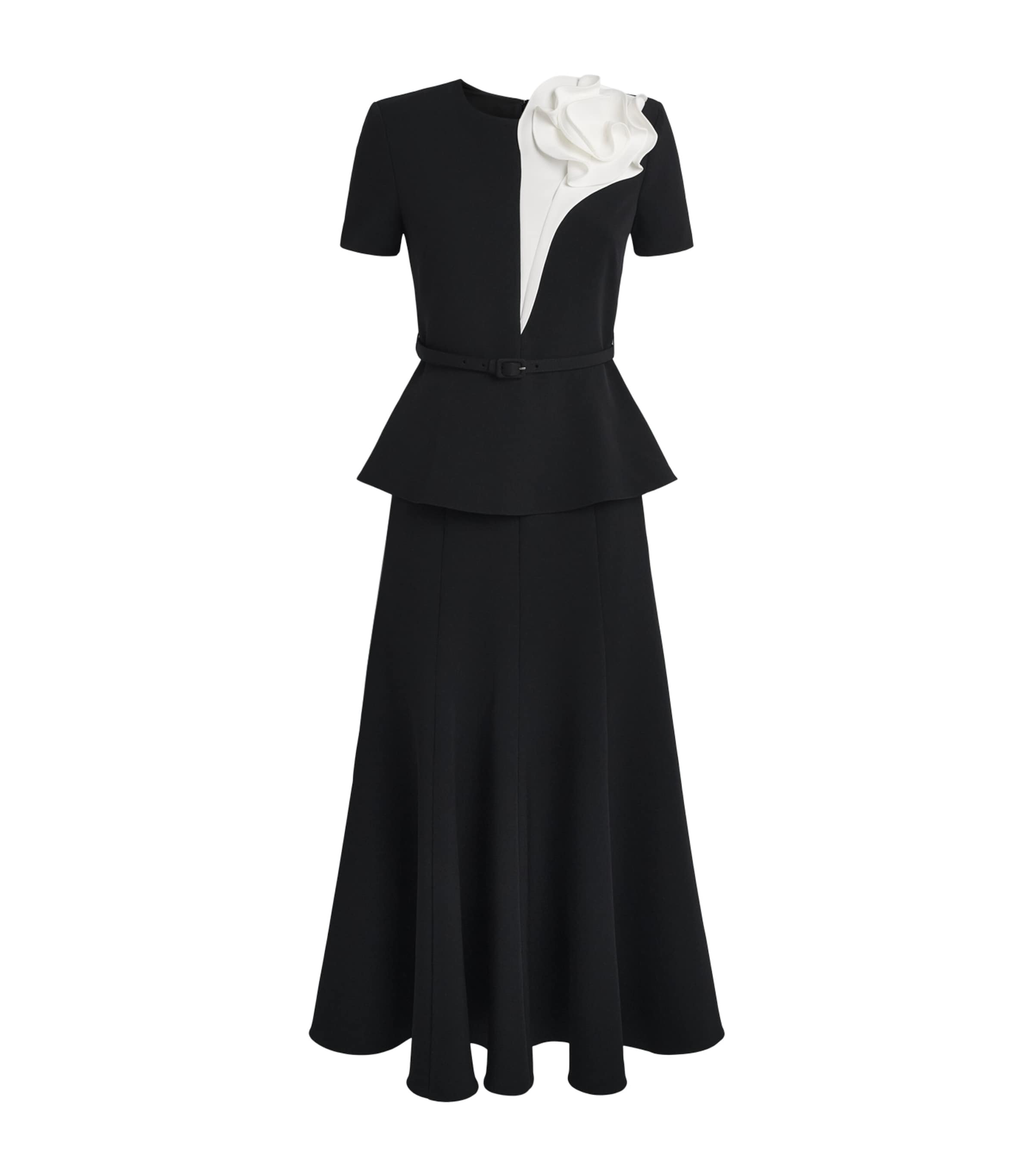 Roland Mouret Womens Floral-Appliqué Midi Dress Black Image 1