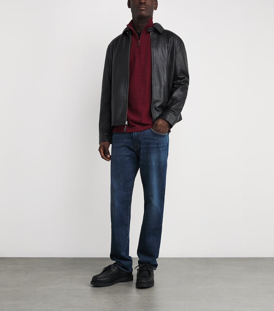 Cotton Check Quarter-Zip Sweatshirt RED Image 2