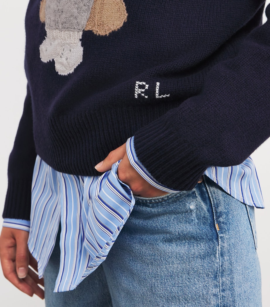 Wool-Cashmere Polo Bear Sweater HUNTER NAVY Image 6