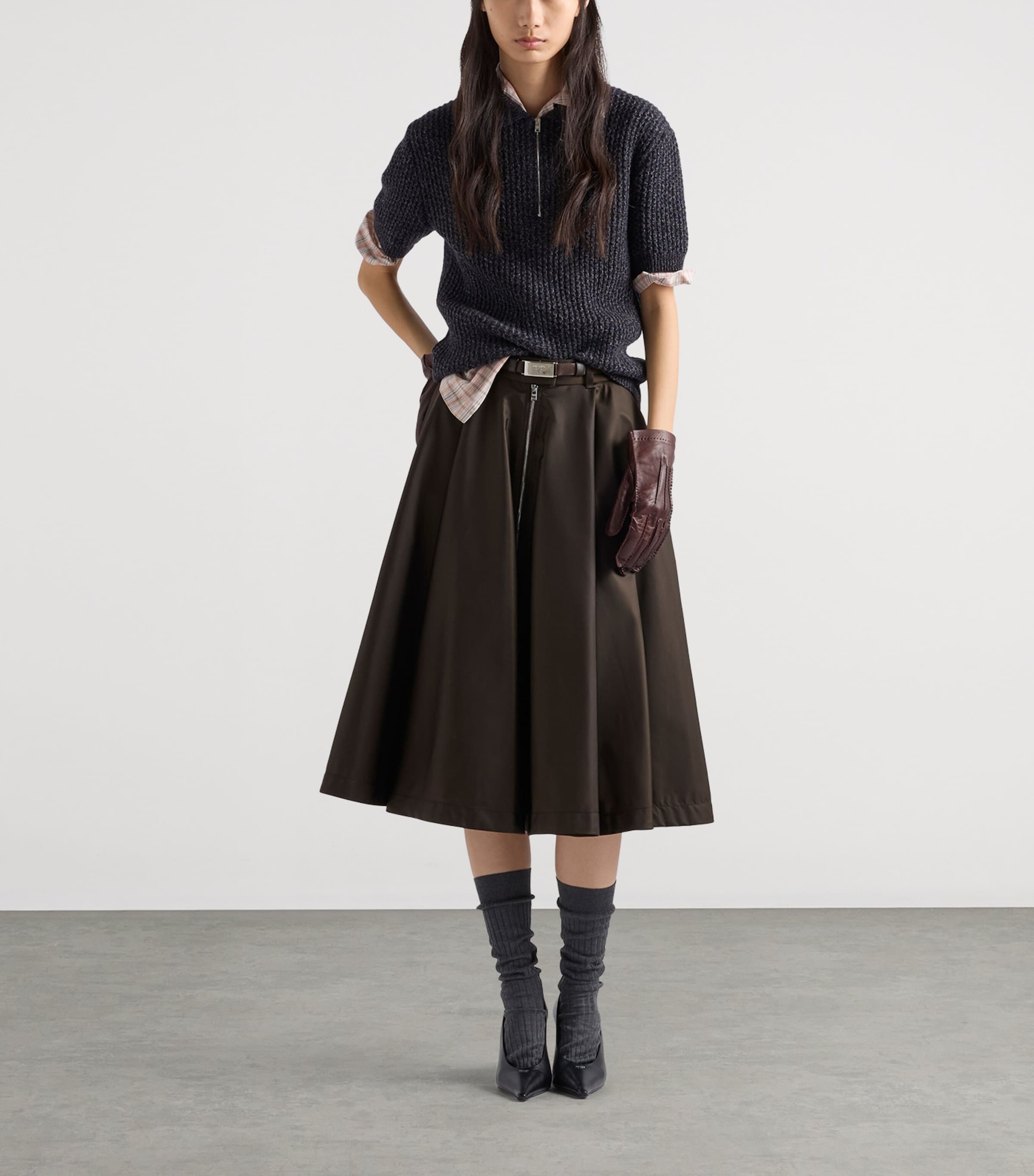Prada Womens Re-Nylon Midi Skirt Brown Image 2