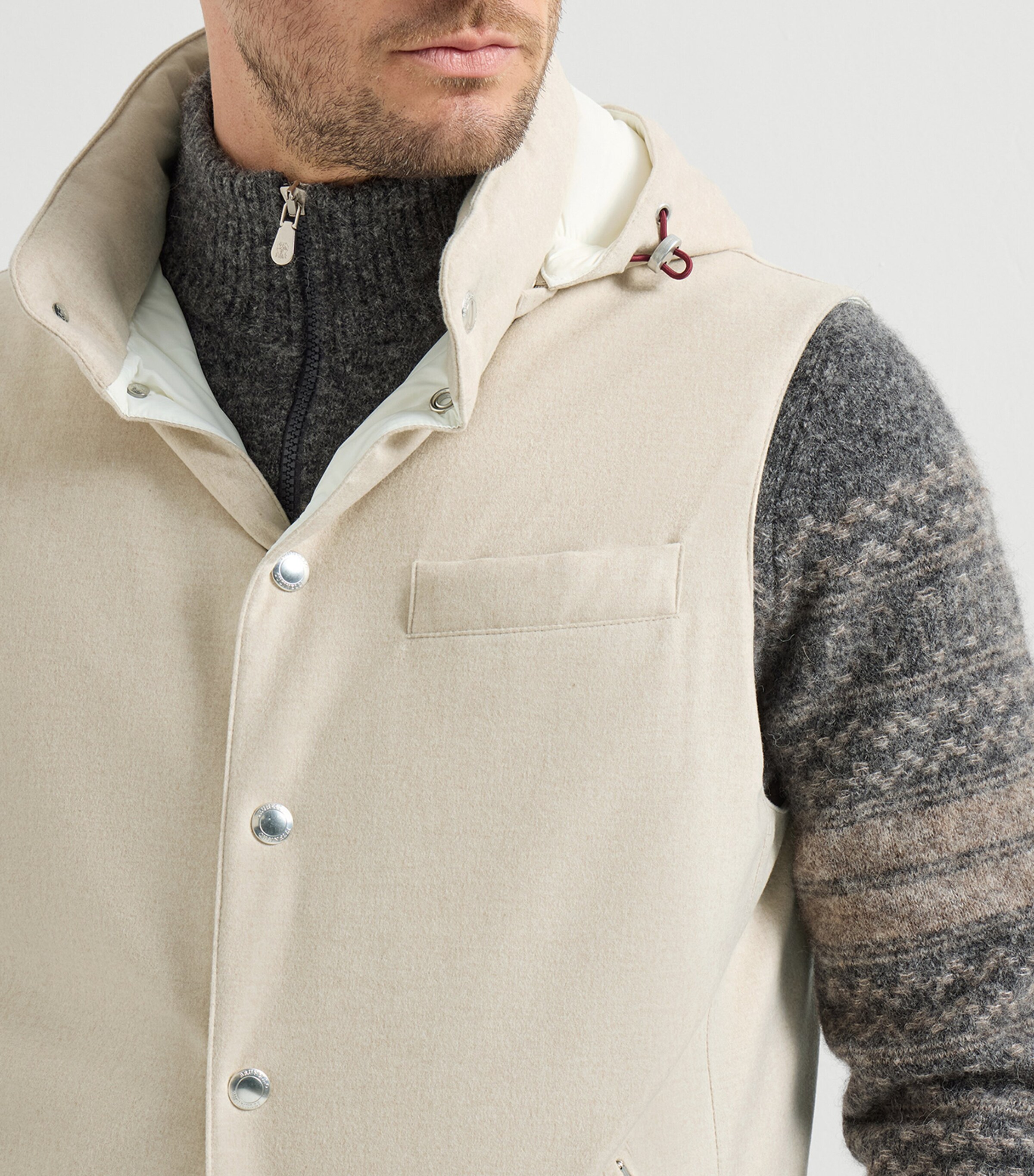 Brunello Cucinelli Mens Wool Hooded Gilet Image 6