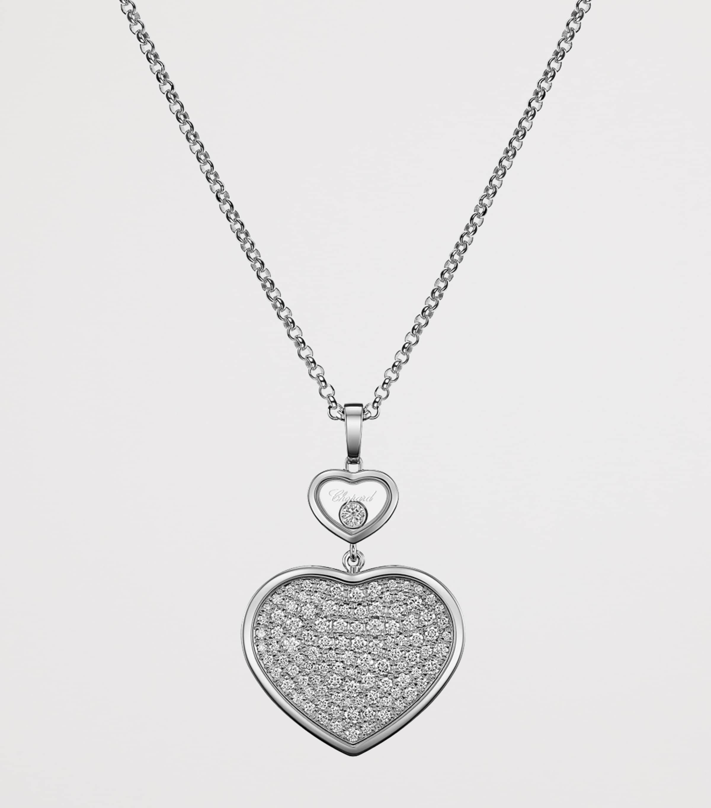 White Gold and Diamond Happy Hearts Pendant Necklace 18K WHITE GOLD Image 4