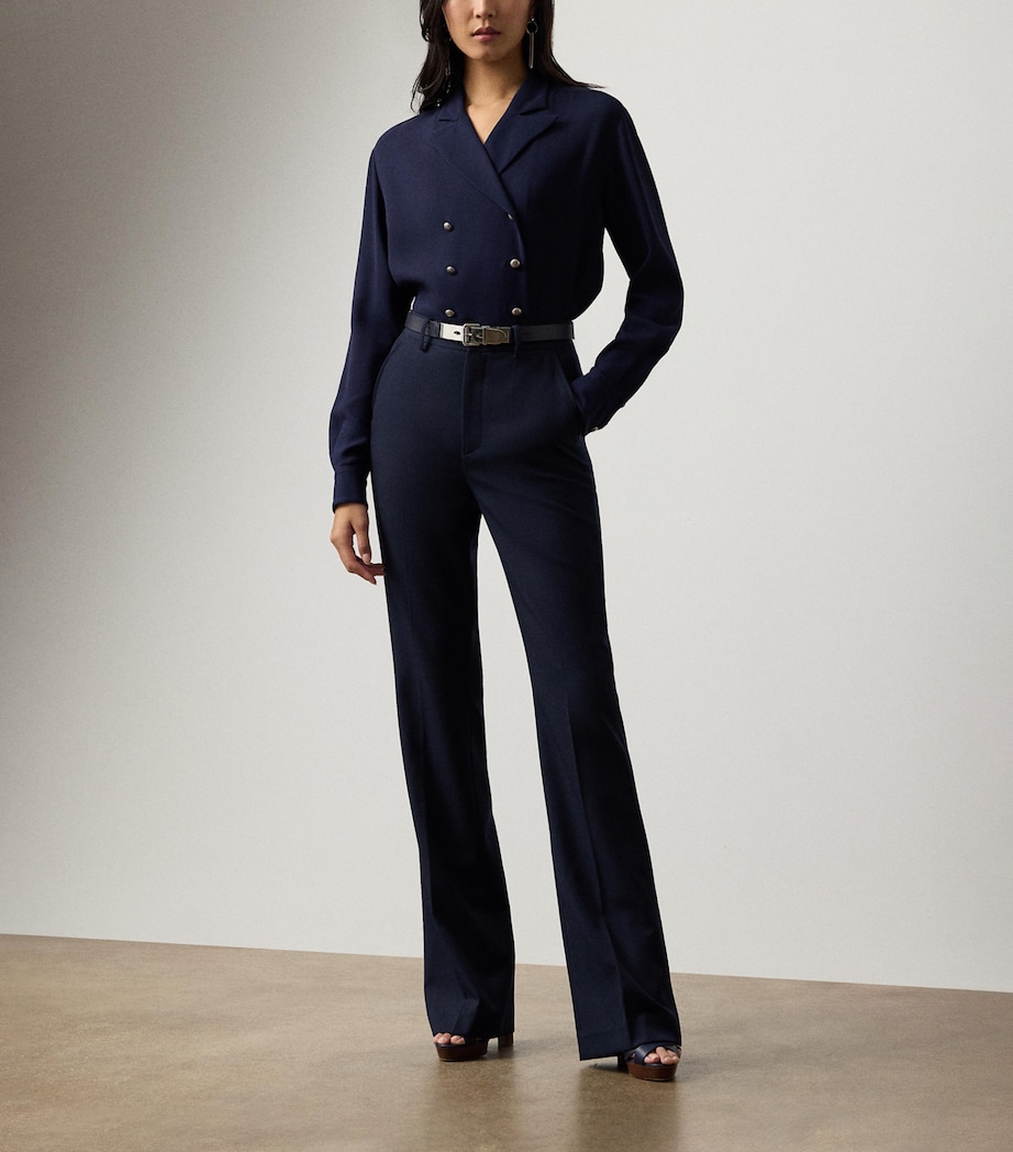 Ralph Lauren Womens Wool Grain de Poudre Wrigley Trousers Navy Image 2