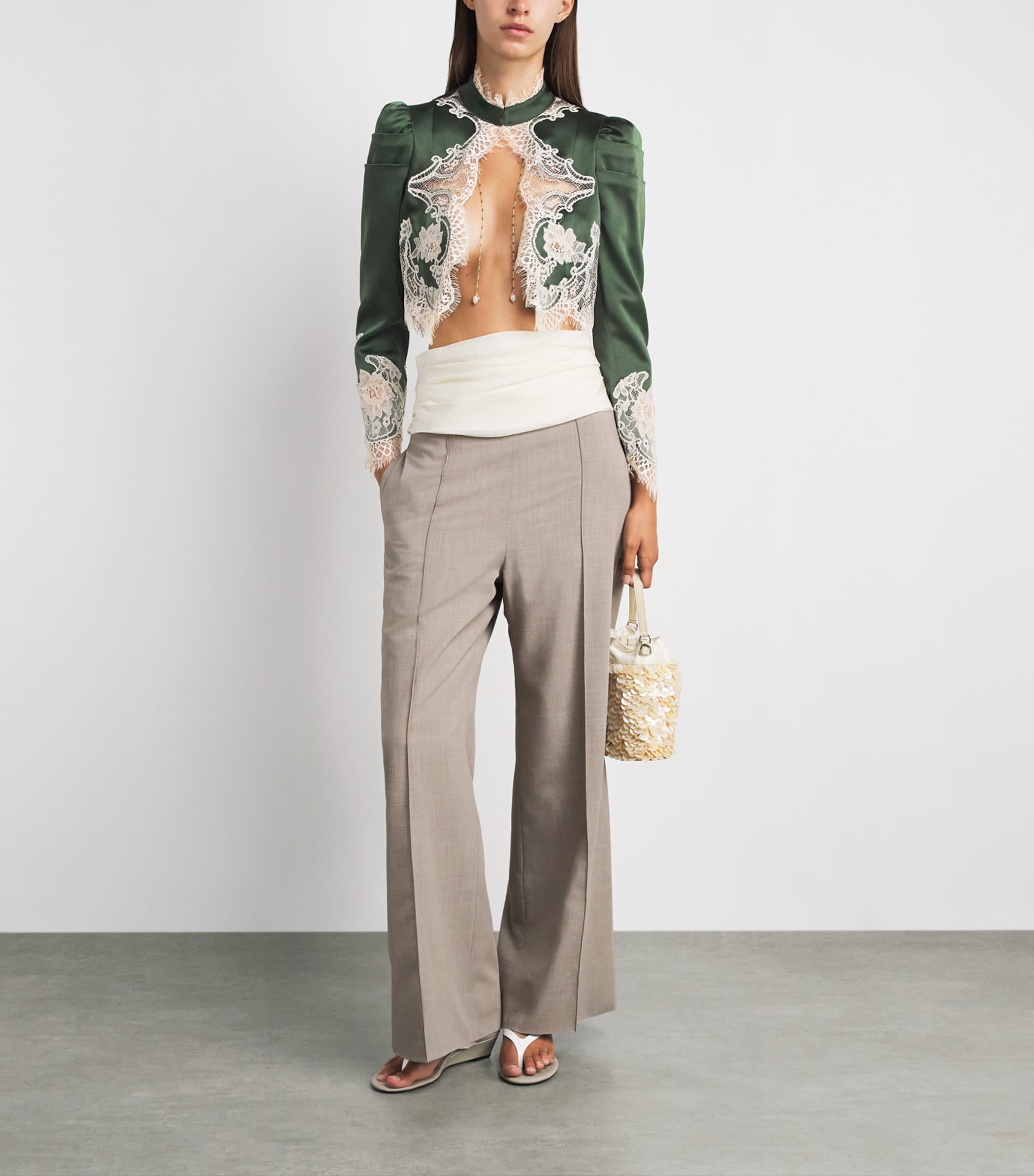 Alice+Olivia Womens Lace-Trim Thomasina Jacket Dark Fern Image 2