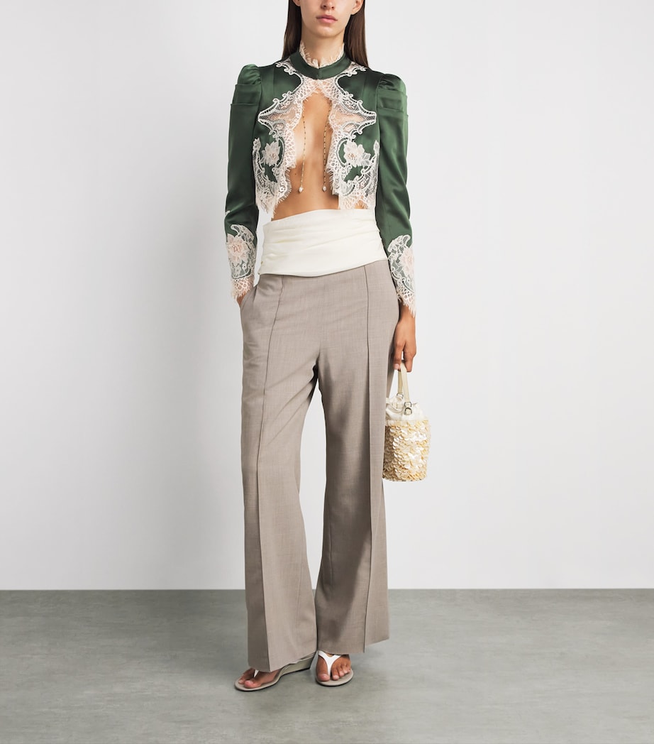 Alice+Olivia Womens Lace-Trim Thomasina Jacket Dark Fern Image 2