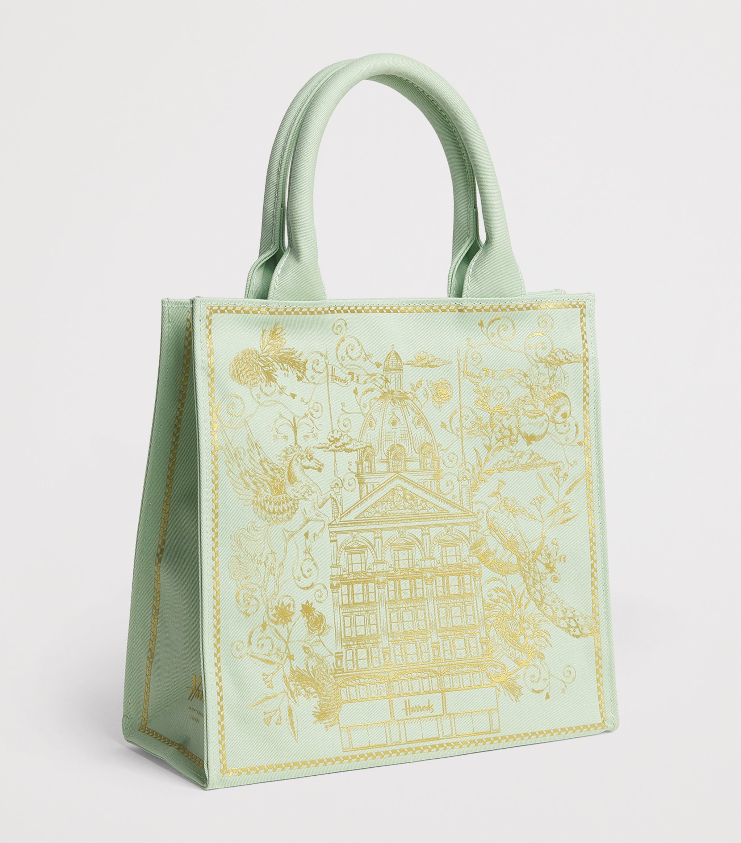 Harrods Small Gold Building Shopper Bag Green Image 2