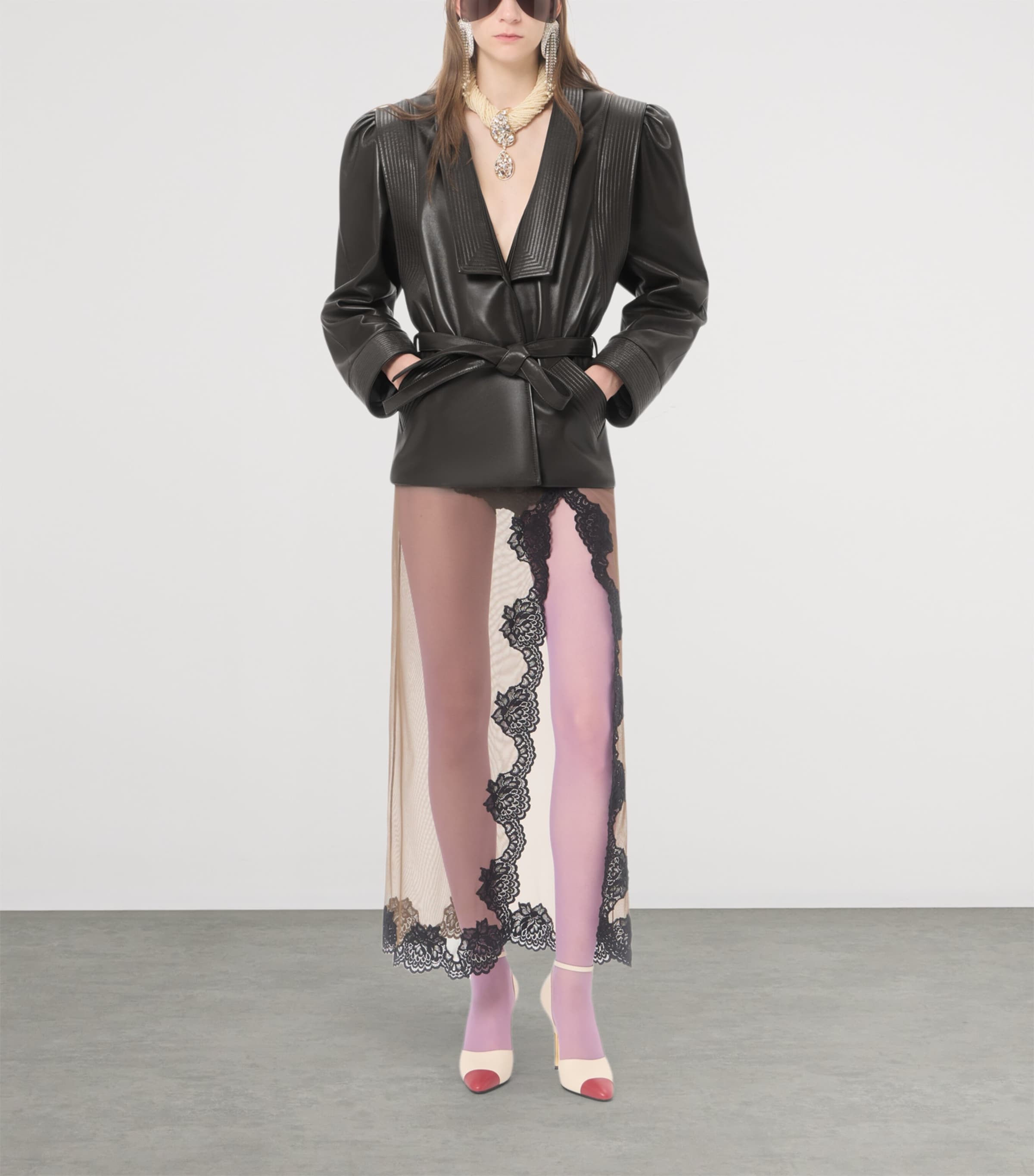 Valentino Womens Sheer Lace-Trim Maxi Skirt Jbm Image 2