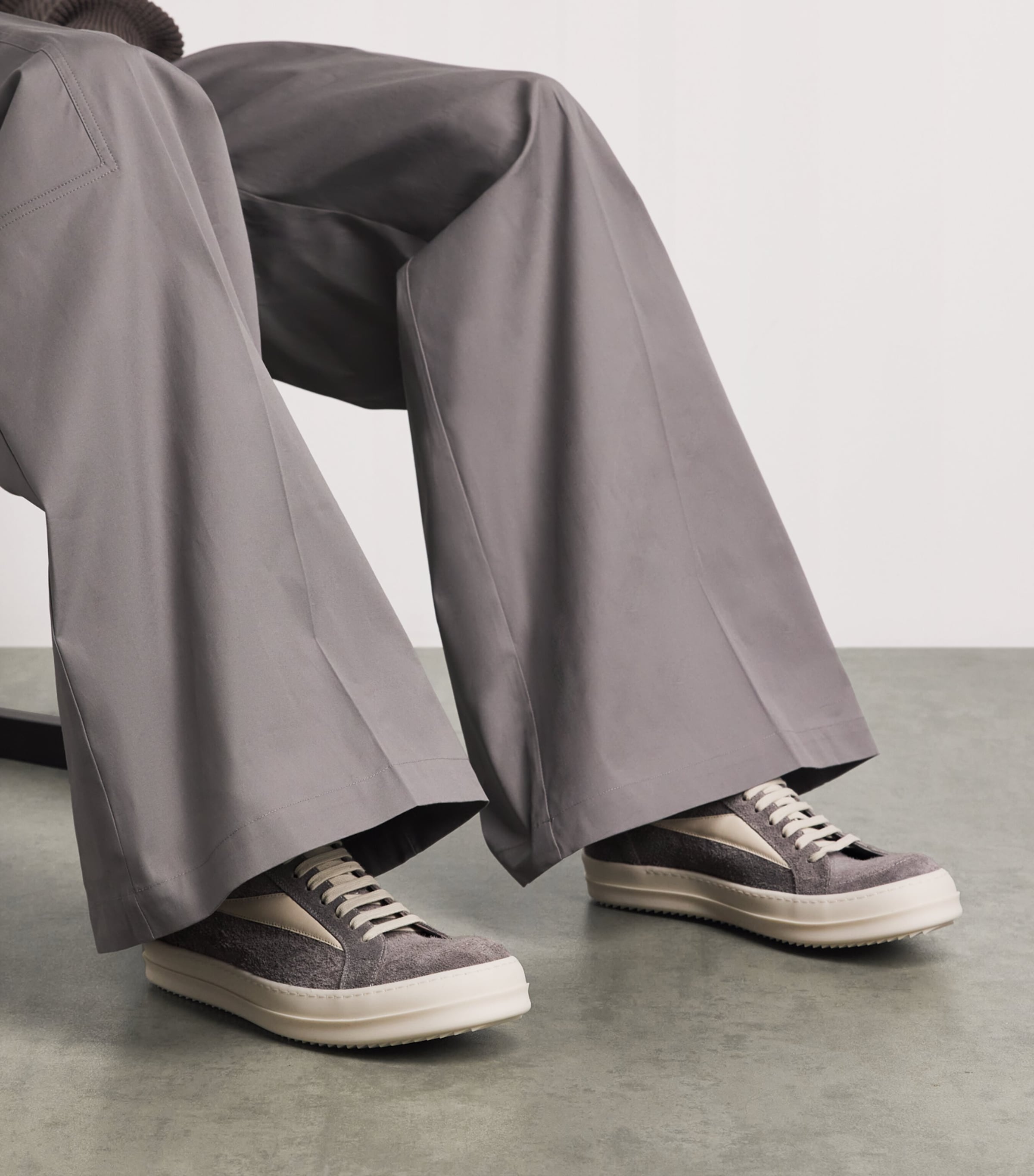 Rick Owens Suede Vintage Sneakers Steel/milk Image 2