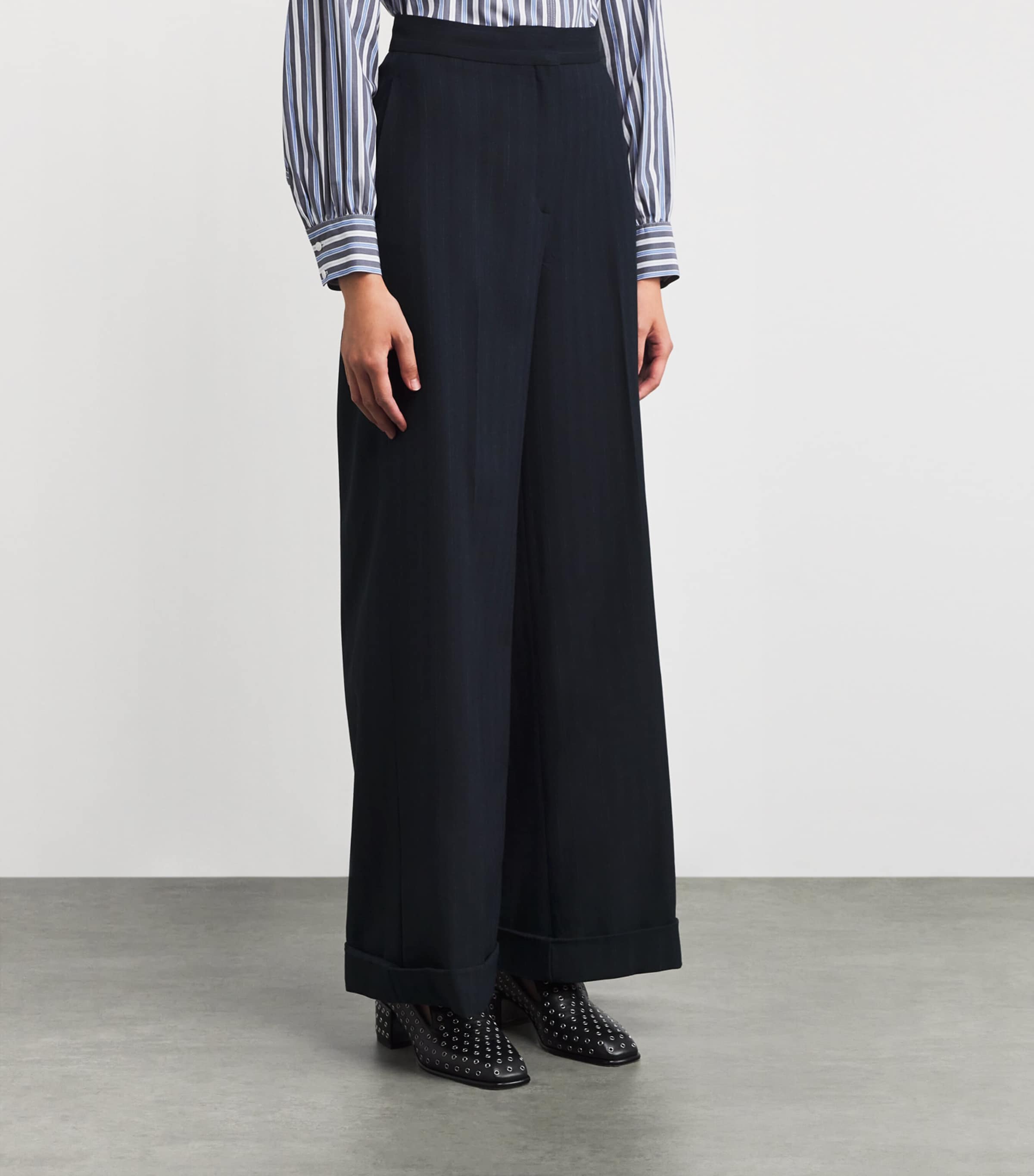 Pinstripe Wide-Leg Tailored Trousers DUAL-COLOR Image 3