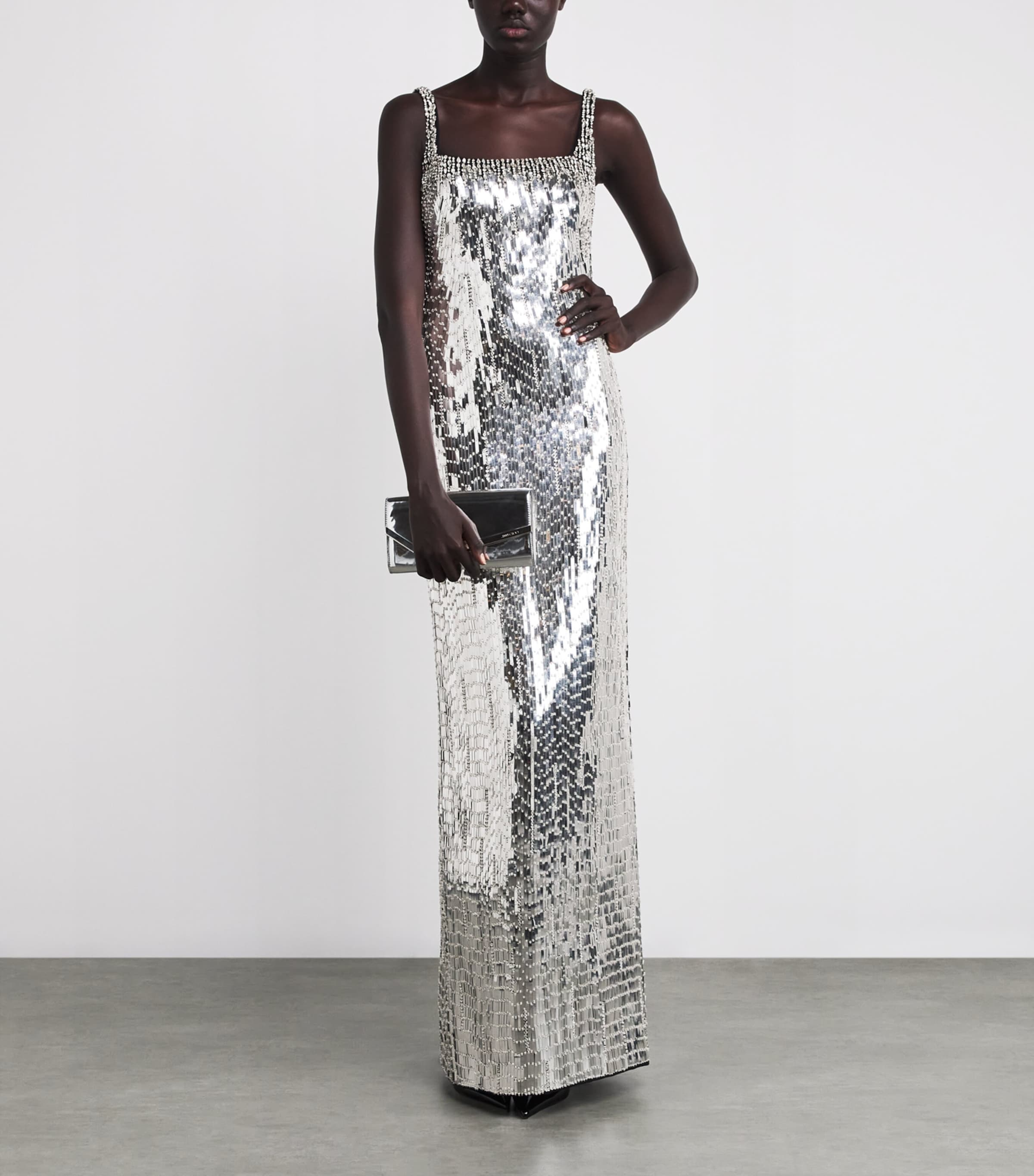 Embellished Crepe Gown BLACK WITH CRYSTAL Image 2