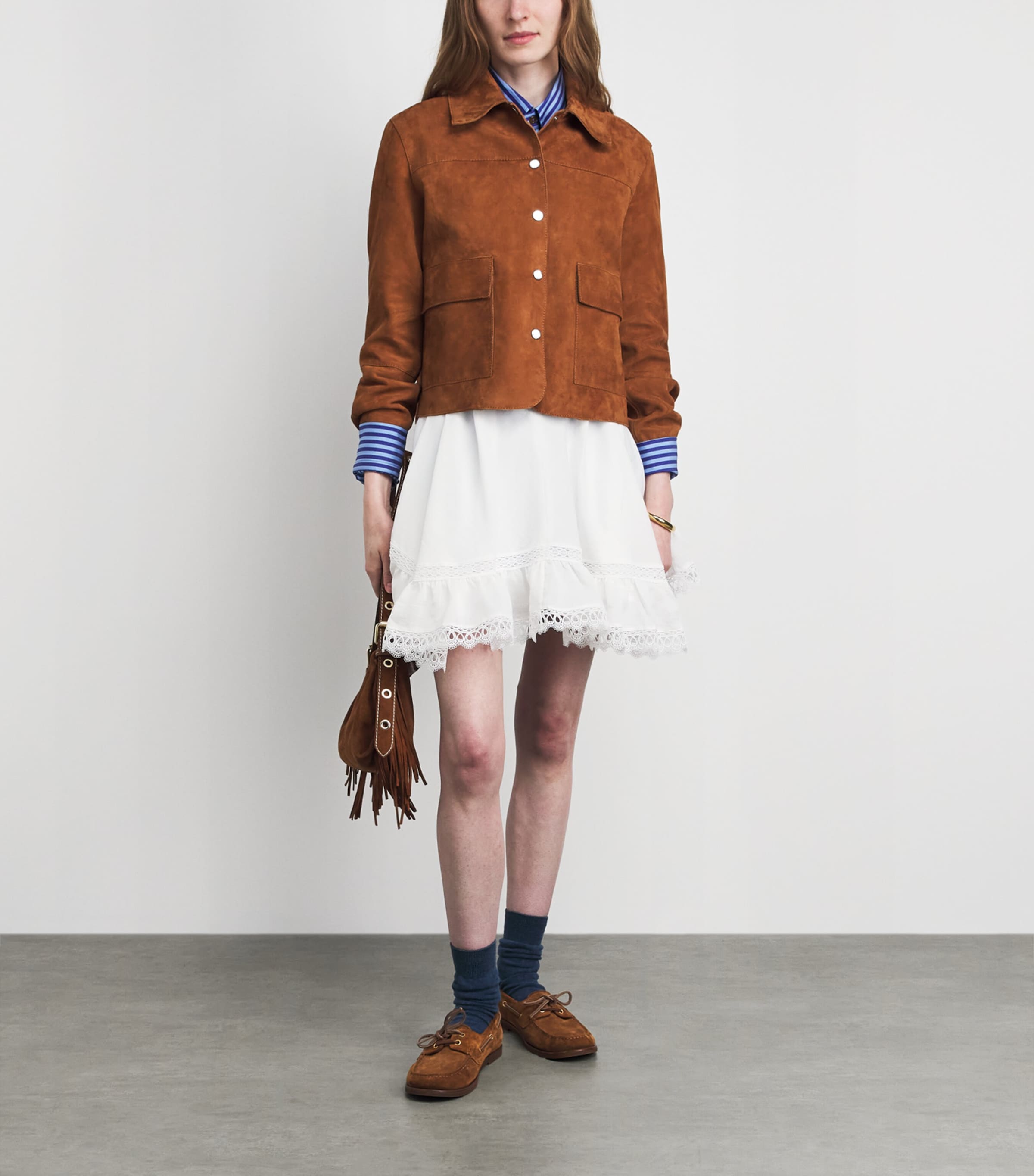 Claudie Pierlot Womens Lace-Trim Mini Skirt Ecru Image 2