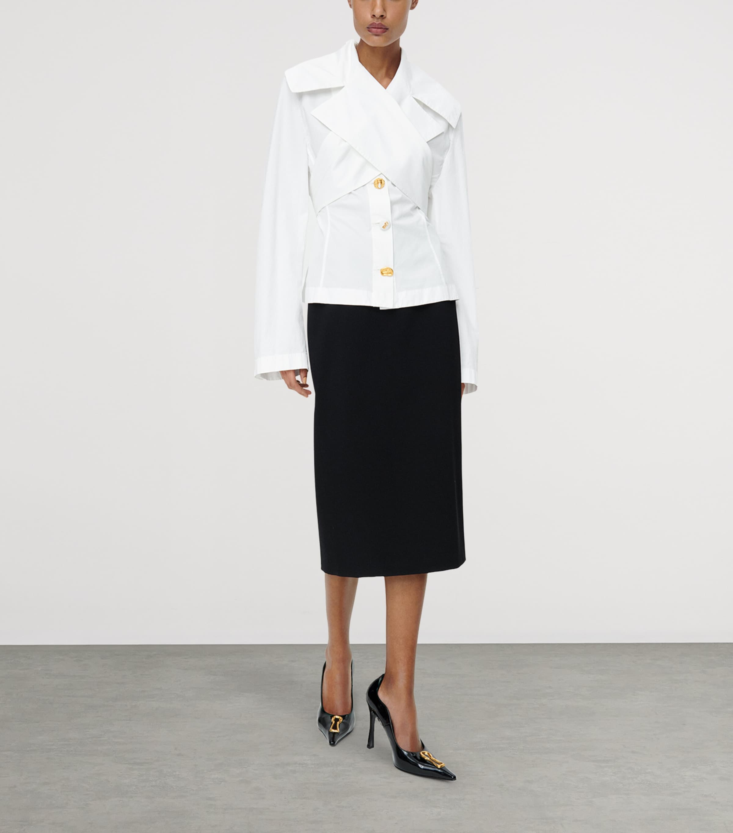 Cotton Crossover Collar Blouse 100 WHITE Image 2