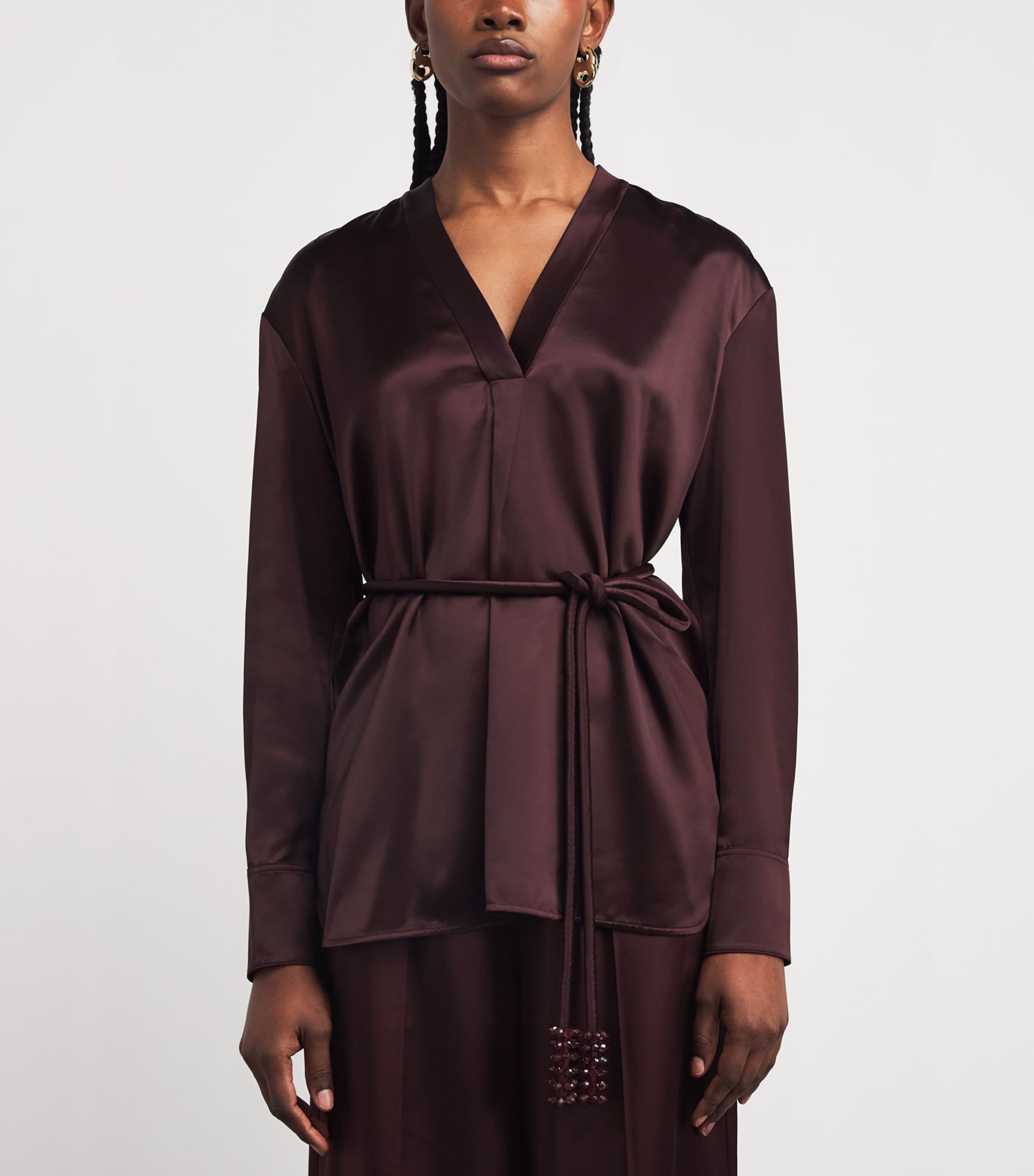 Satin V-Neck Blouse 600 MERLOT Image 3