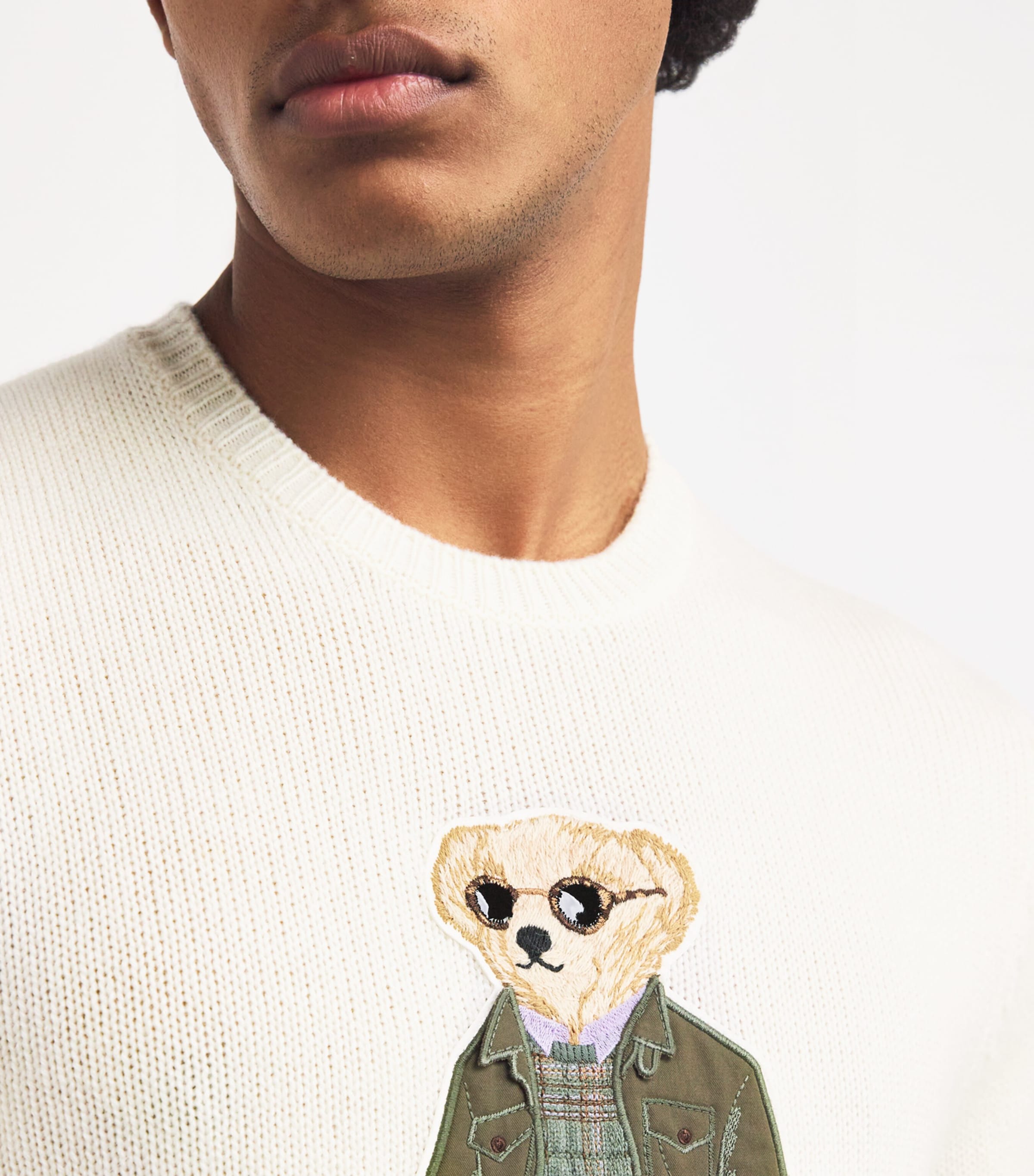 Ralph Lauren Purple Label Mens Cashmere Polo Bear Sweater Classic Cream Image 6