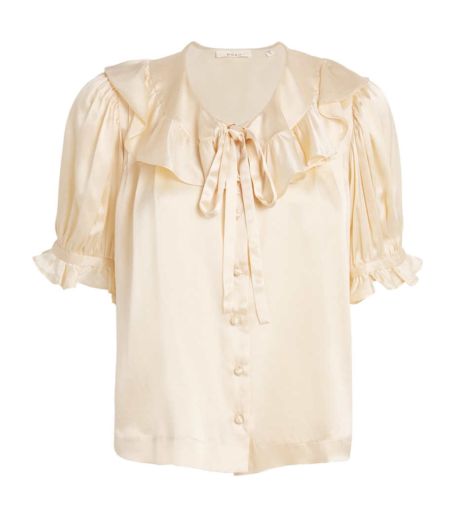 DÔEN Womens Silk Ruffled-Collar Kelela Blouse Candle Light Image 1