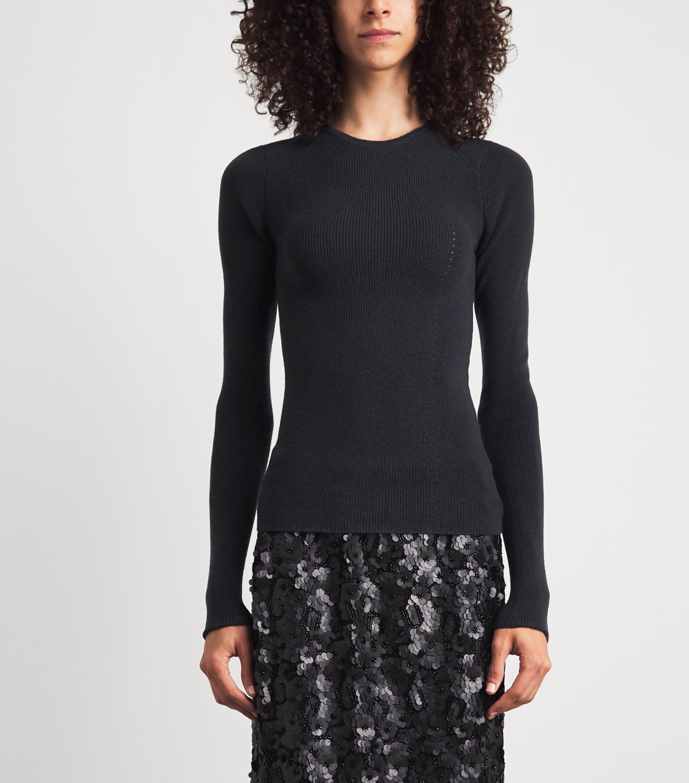 Herskind Womens Merino Rib-Knit Long-Sleeve Top Dark Grey Image 4