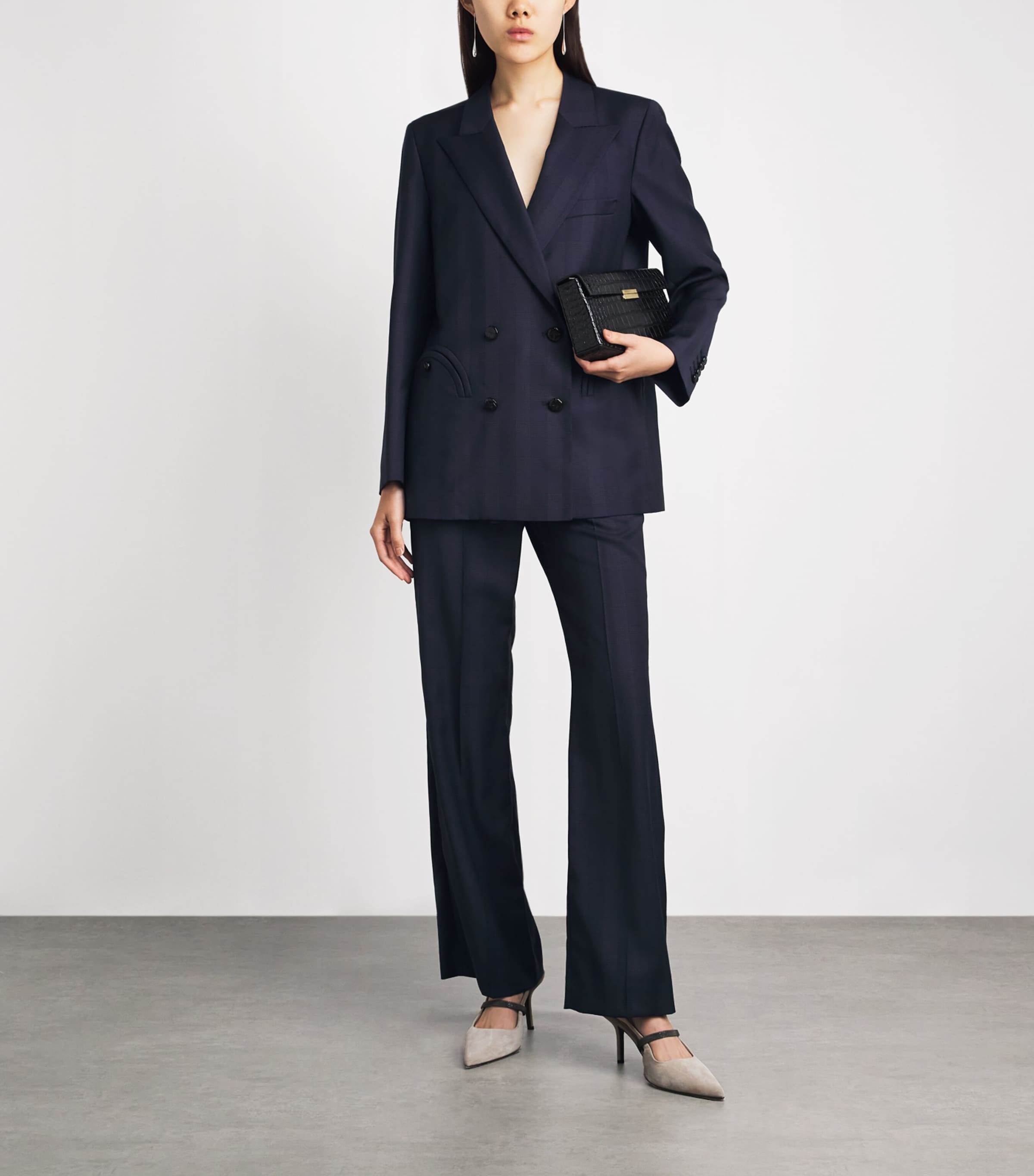 Blazé Milano Womens Virgin Wool Aramis Everynight Double-Breasted Blazer Navy Image 2