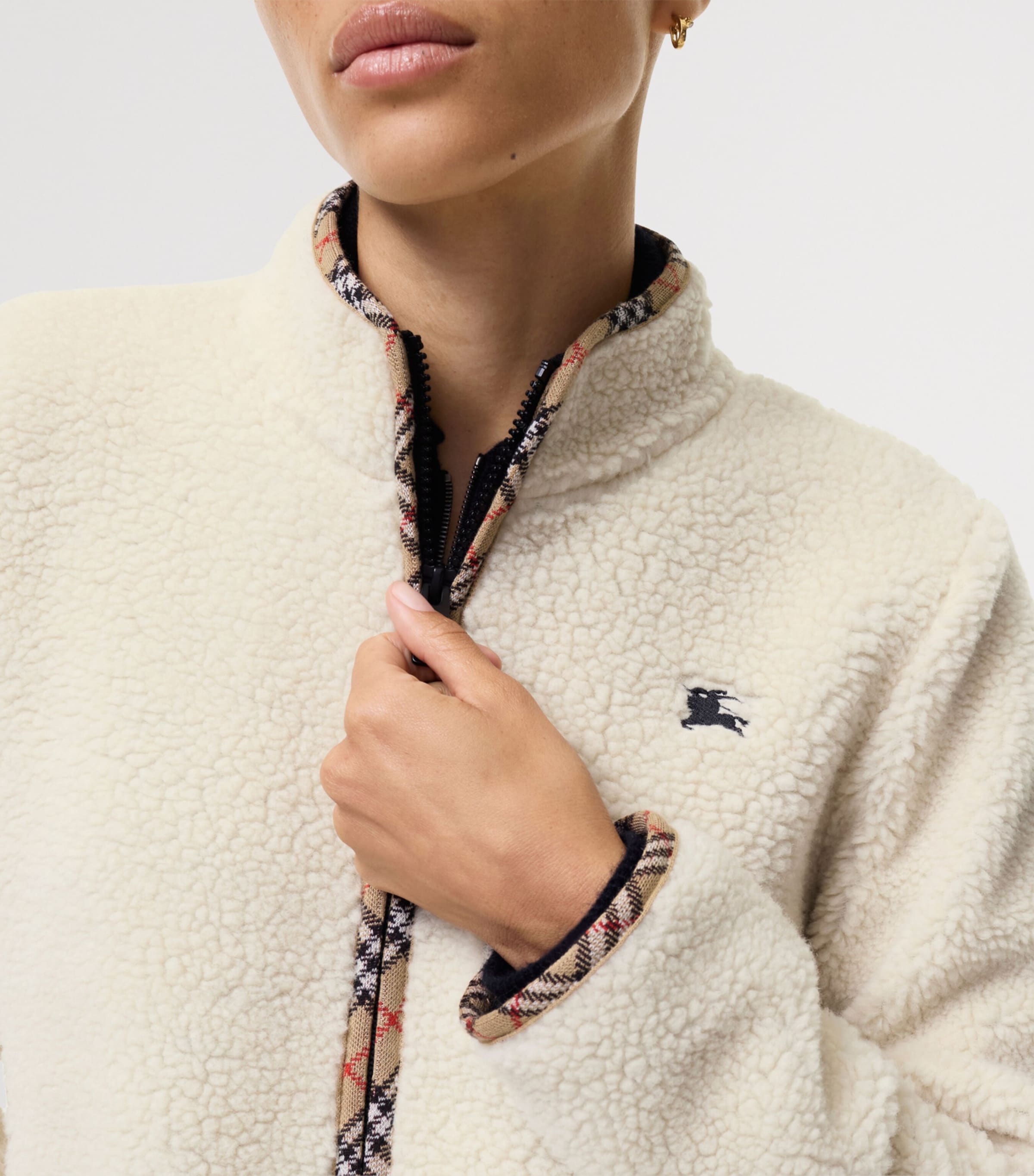 Burberry Womens Wool-Blend Fleece Jacket Tundra White Image 4