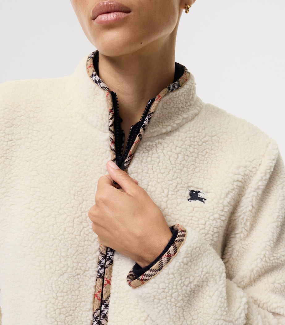 Burberry Womens Wool-Blend Fleece Jacket Tundra White Image 4