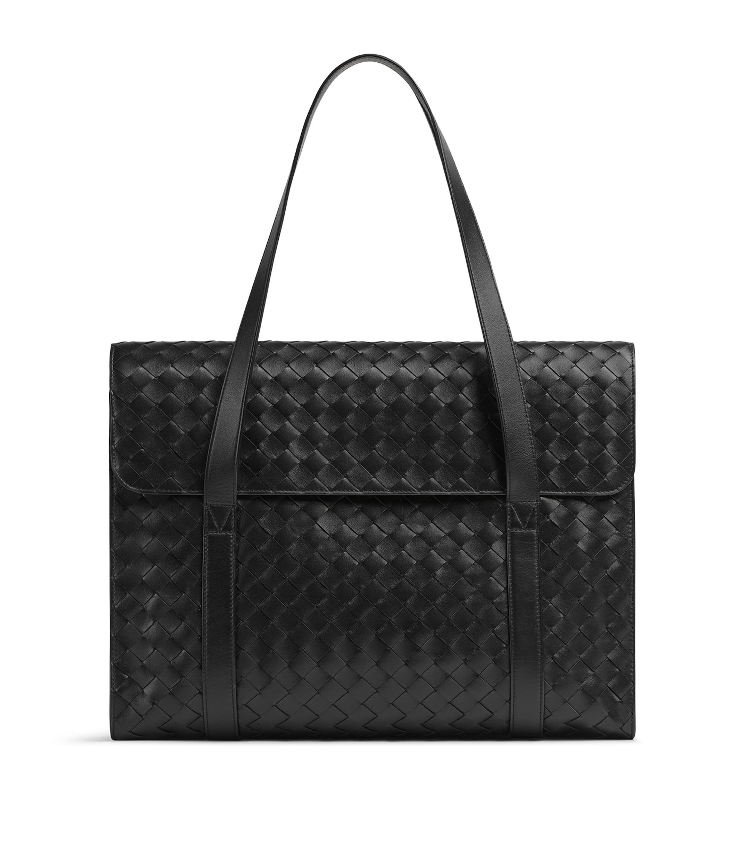 Bottega Veneta Leather Intrecciato Portfolio Briefcase In Grey