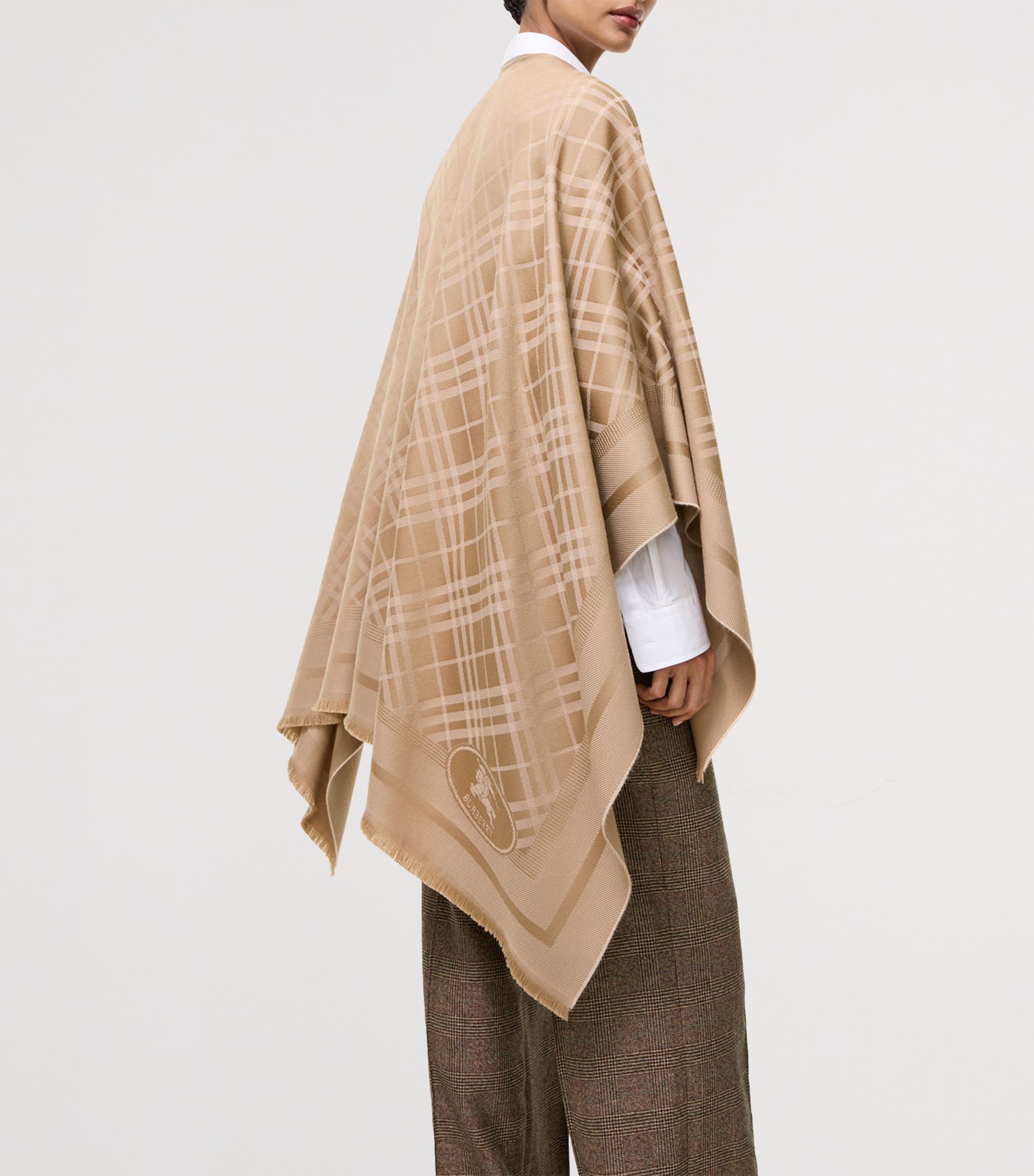Burberry Wool-Cashmere Check Cape Finch Beige Image 3