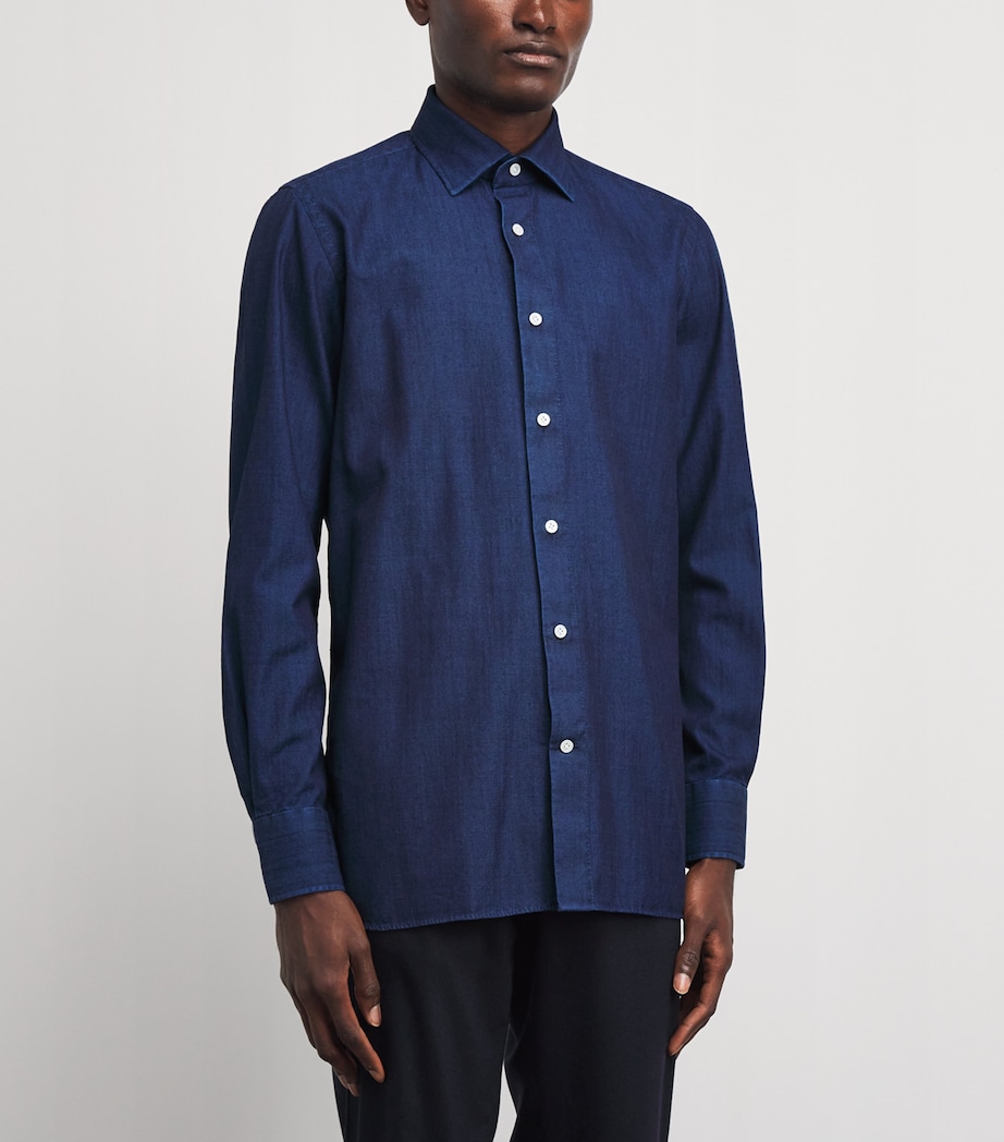 100HANDS Mens Denim Washed Shirt Dark Indigo Image 4