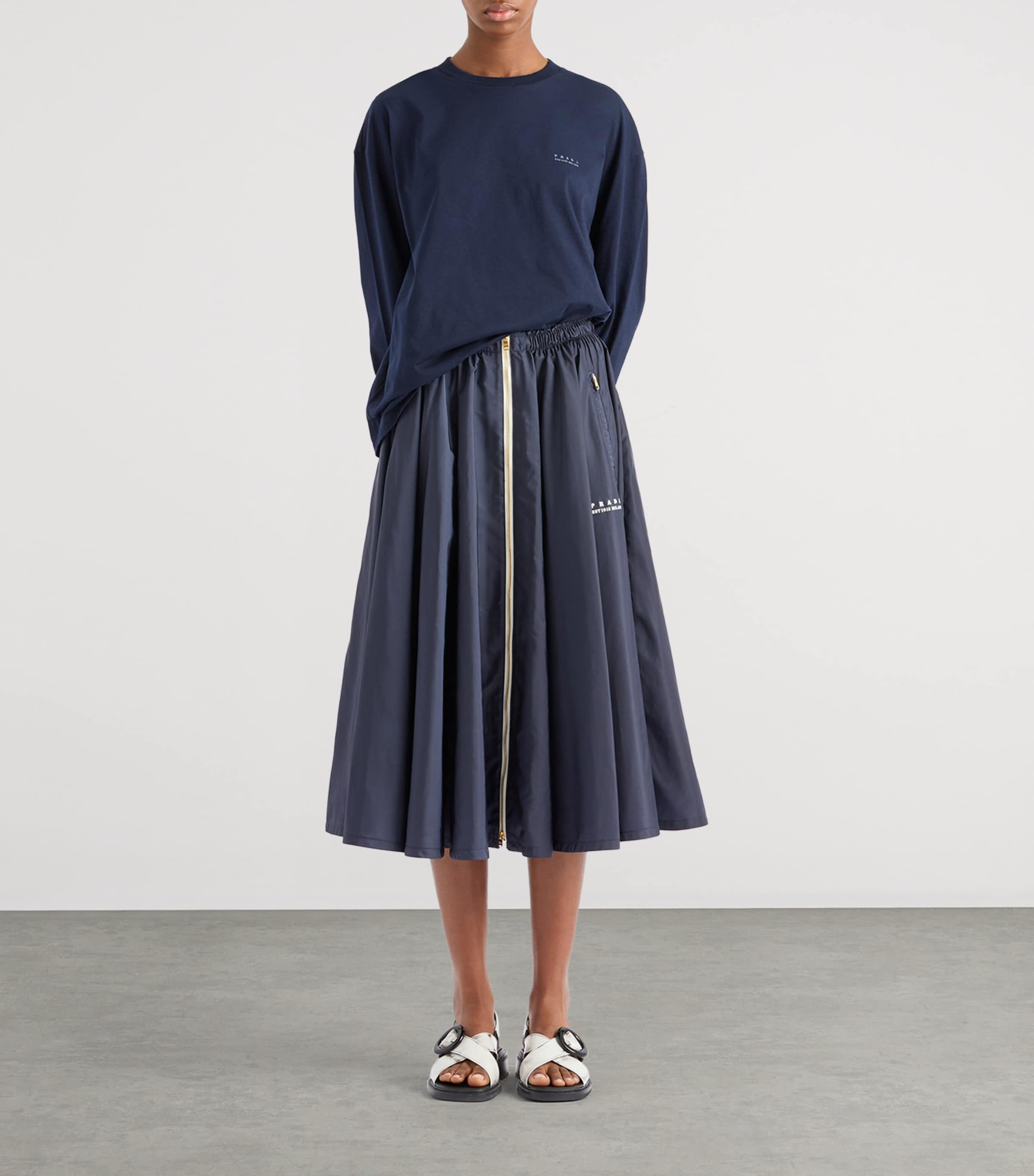 Re-Nylon Pleated Midi Skirt F0AA7 Image 2