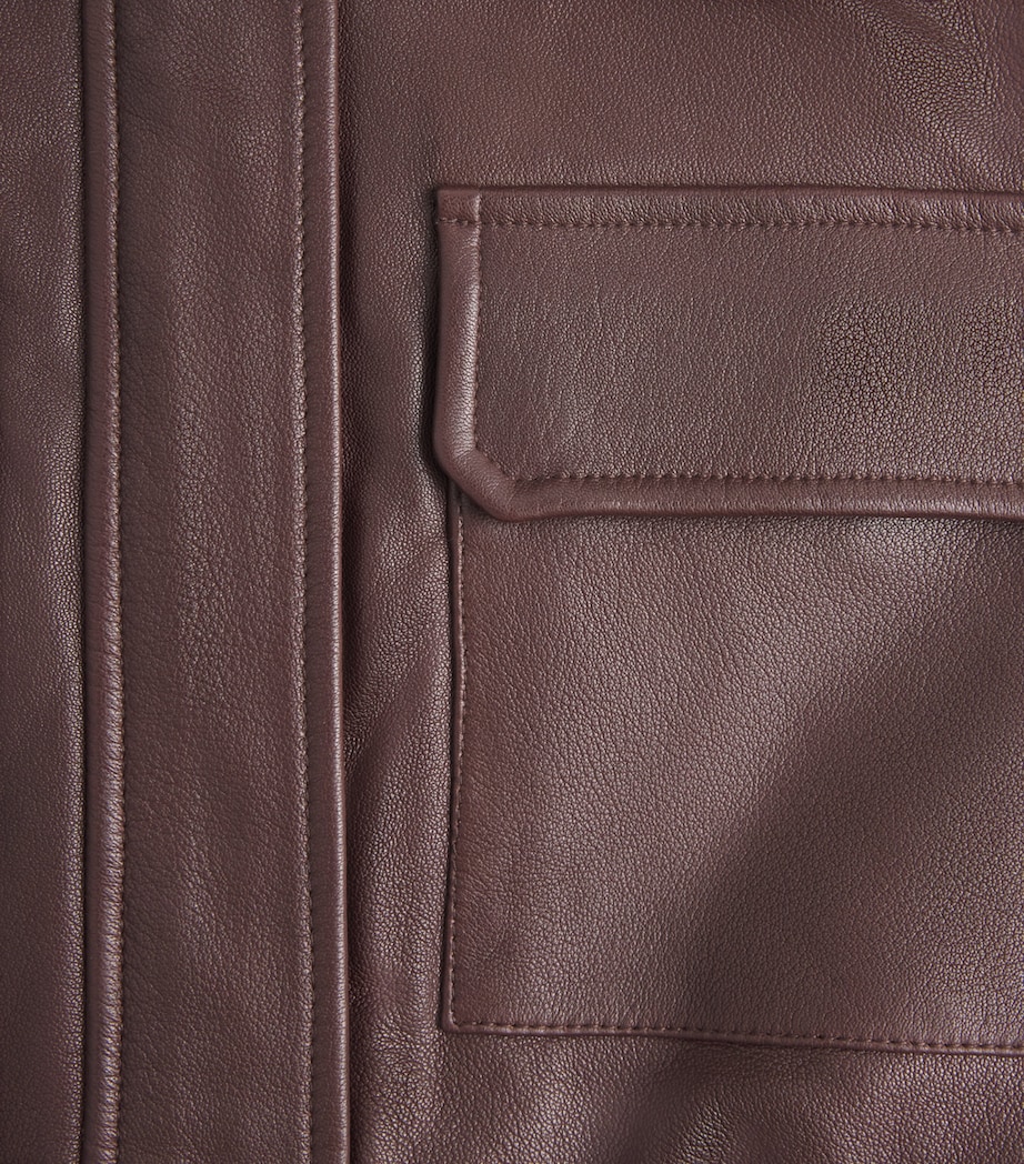 Sandro Paris Womens Oversized Leather Jacket Bordeaux Image 6
