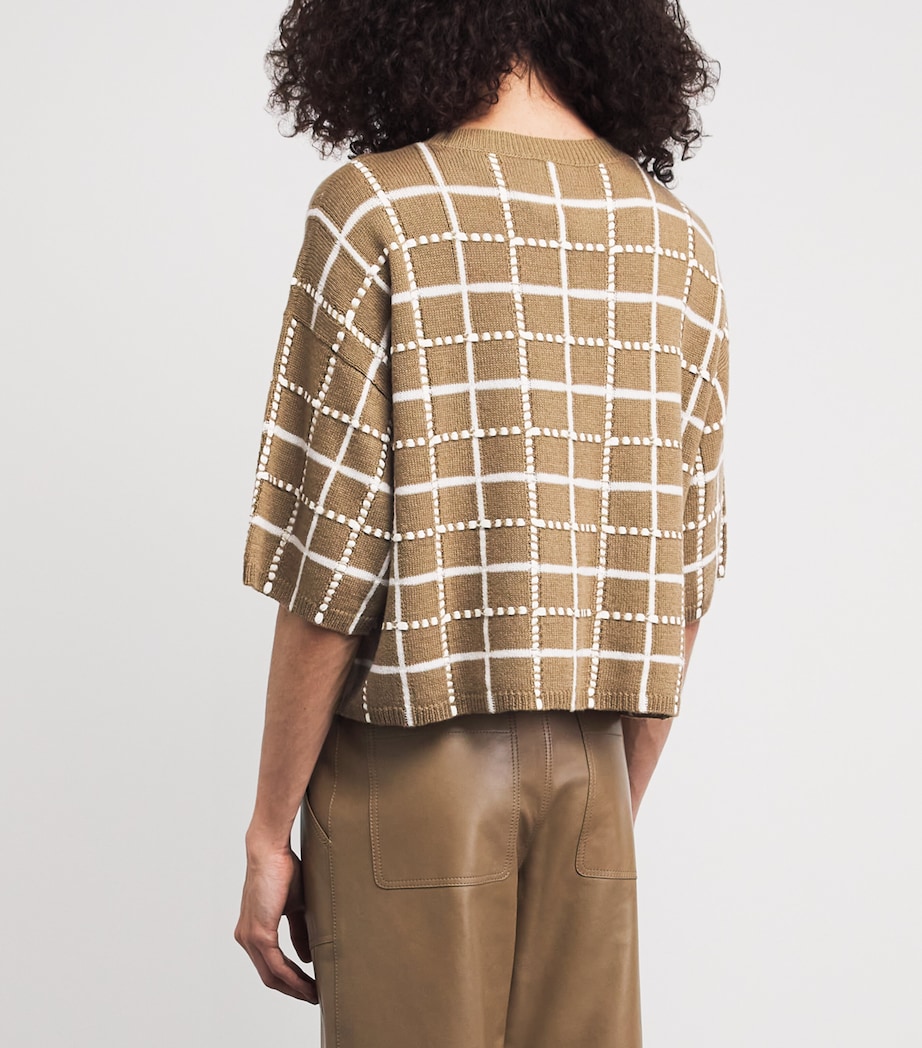 Lafayette 148 Womens Cashmere-Linen-Blend Grid Sweater Cdkmu Cadet Khki Mlt Image 5