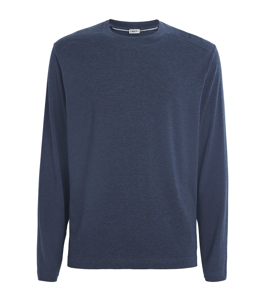 Zimmerli Mens Lyocell-Blend Soft Lounge Long-Sleeve T-Shirt Blue Melange Image 1