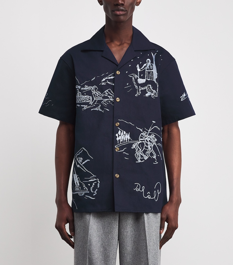 Cotton Drawing Embroidery Short-Sleeve Shirt NY / NAVY Image 3