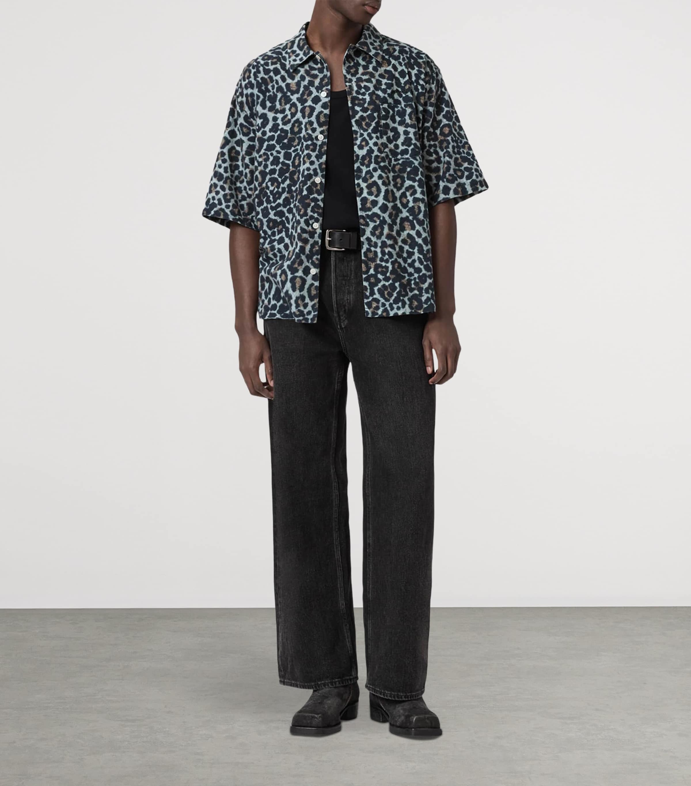 AllSaints Mens Organic Cotton-Linen Silesia Shirt Soft Ash Grey Image 2