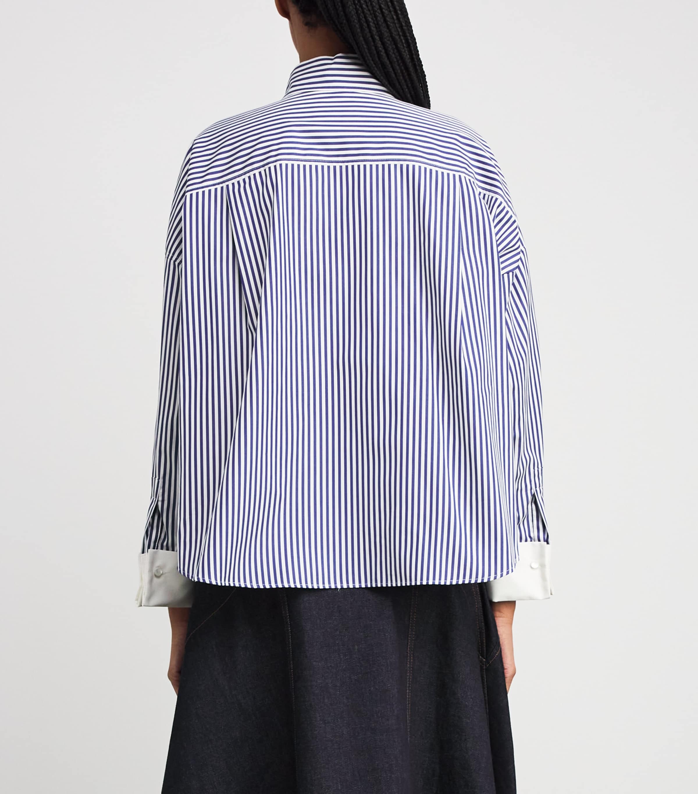 Contrast-Cuff Stripe Shirt NAVY Image 4