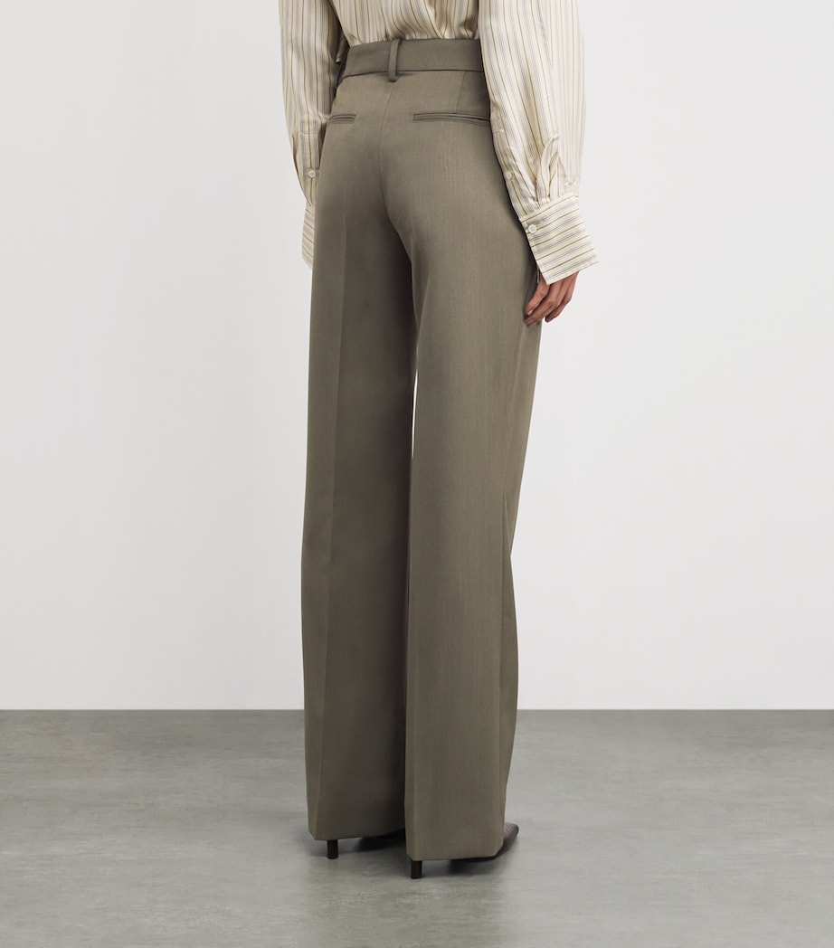 Wool-Blend Straight Tailored Trousers 9639 SAGE MELANGE Image 4
