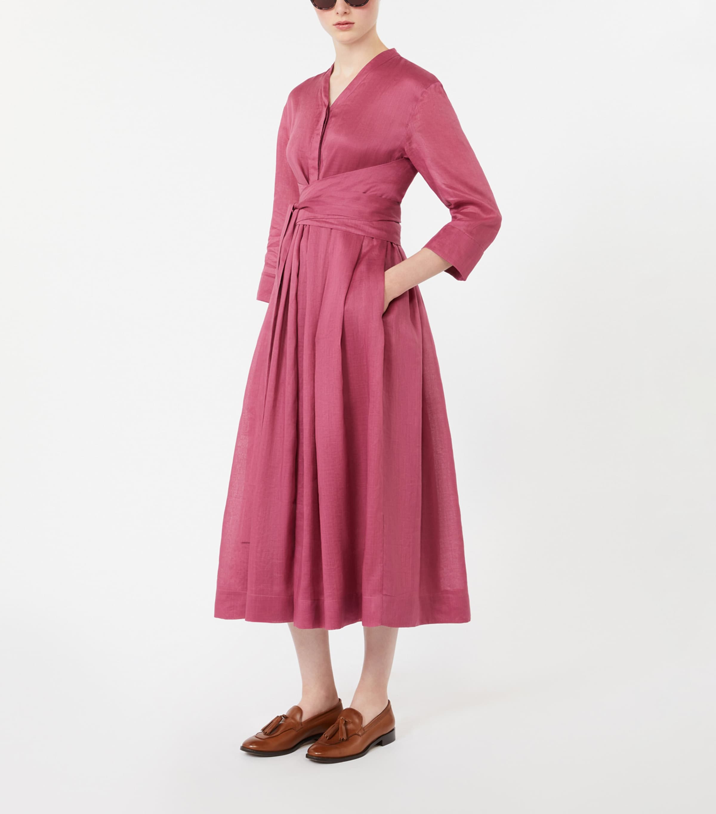 Max Mara Womens Ramie Canvas Midi Dress Cyclamen Image 4