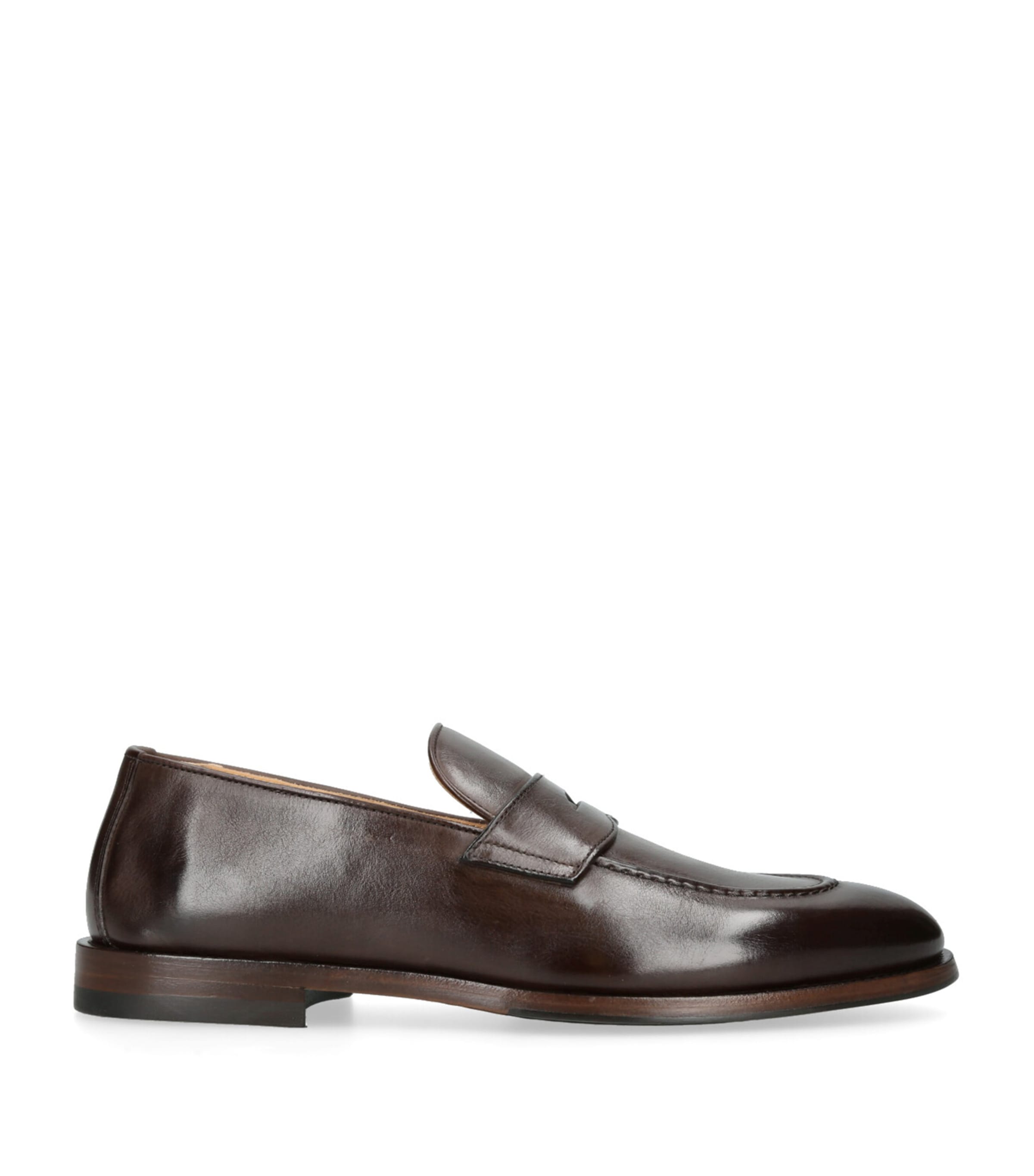 Brunello Cucinelli Leather Flex Penny Loafers In Brown