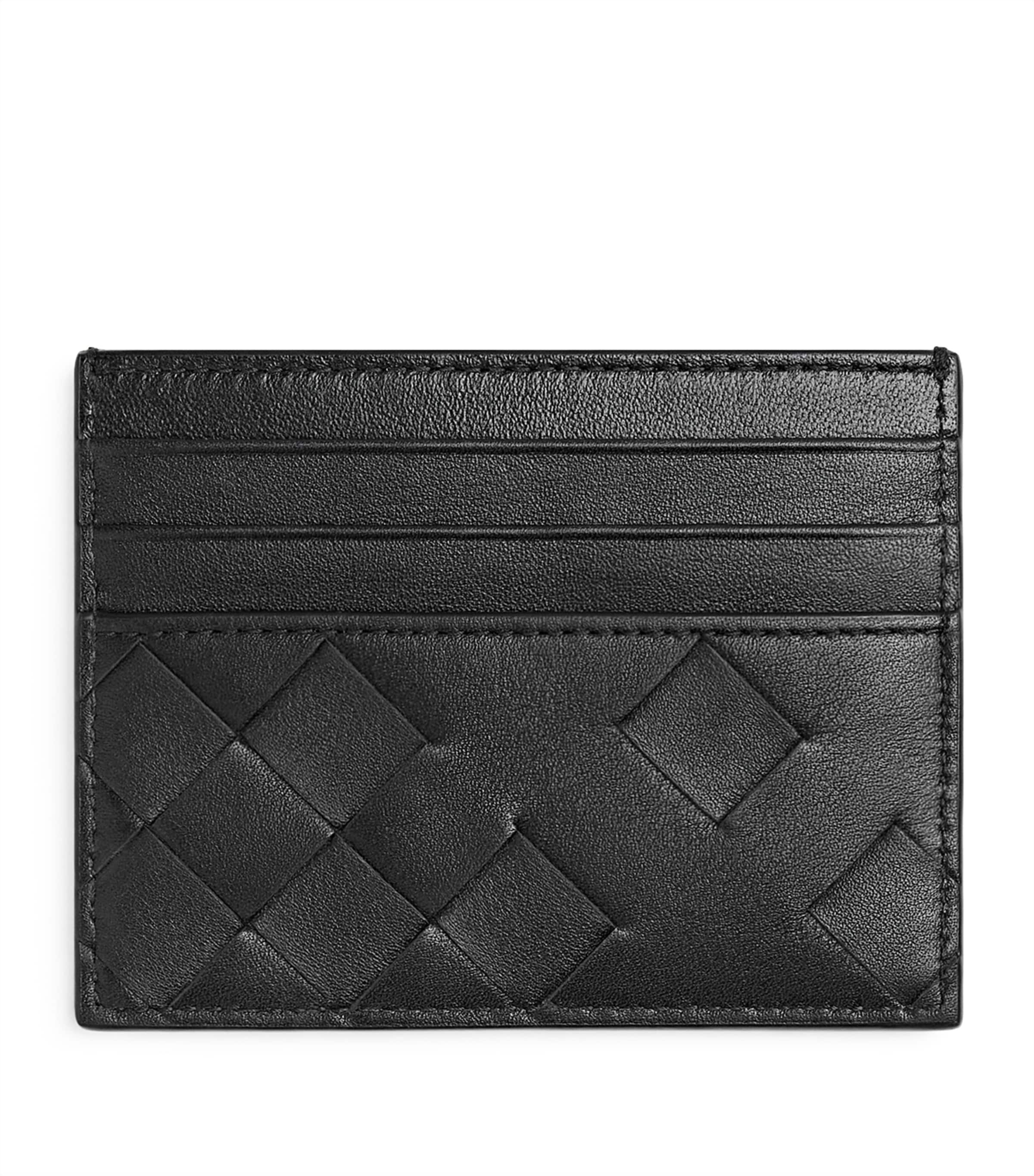 Bottega Veneta Leather Intrecciato Card Holder In Black