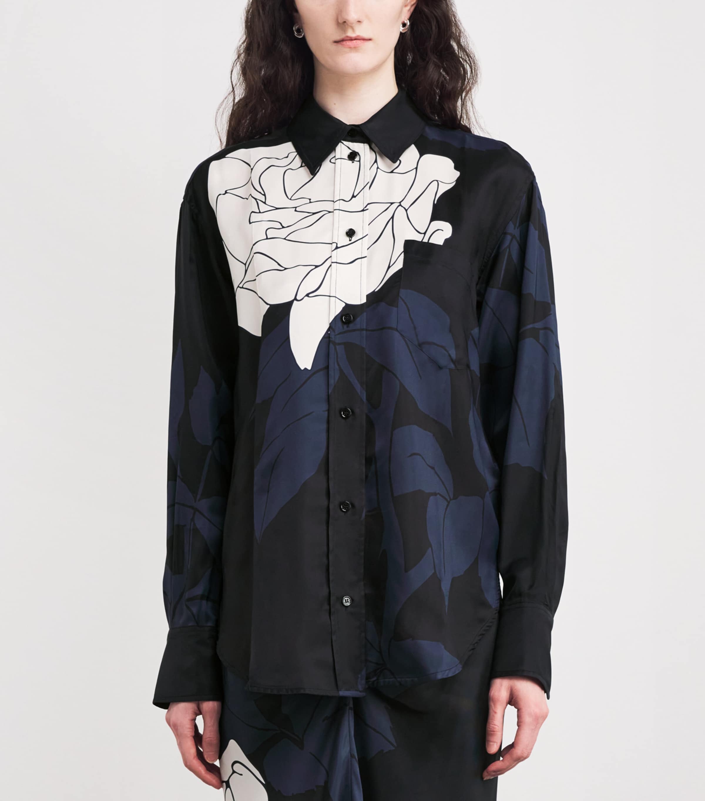 Floral Pyjama Shirt 9665 NAVY/PALE ROSE Image 3