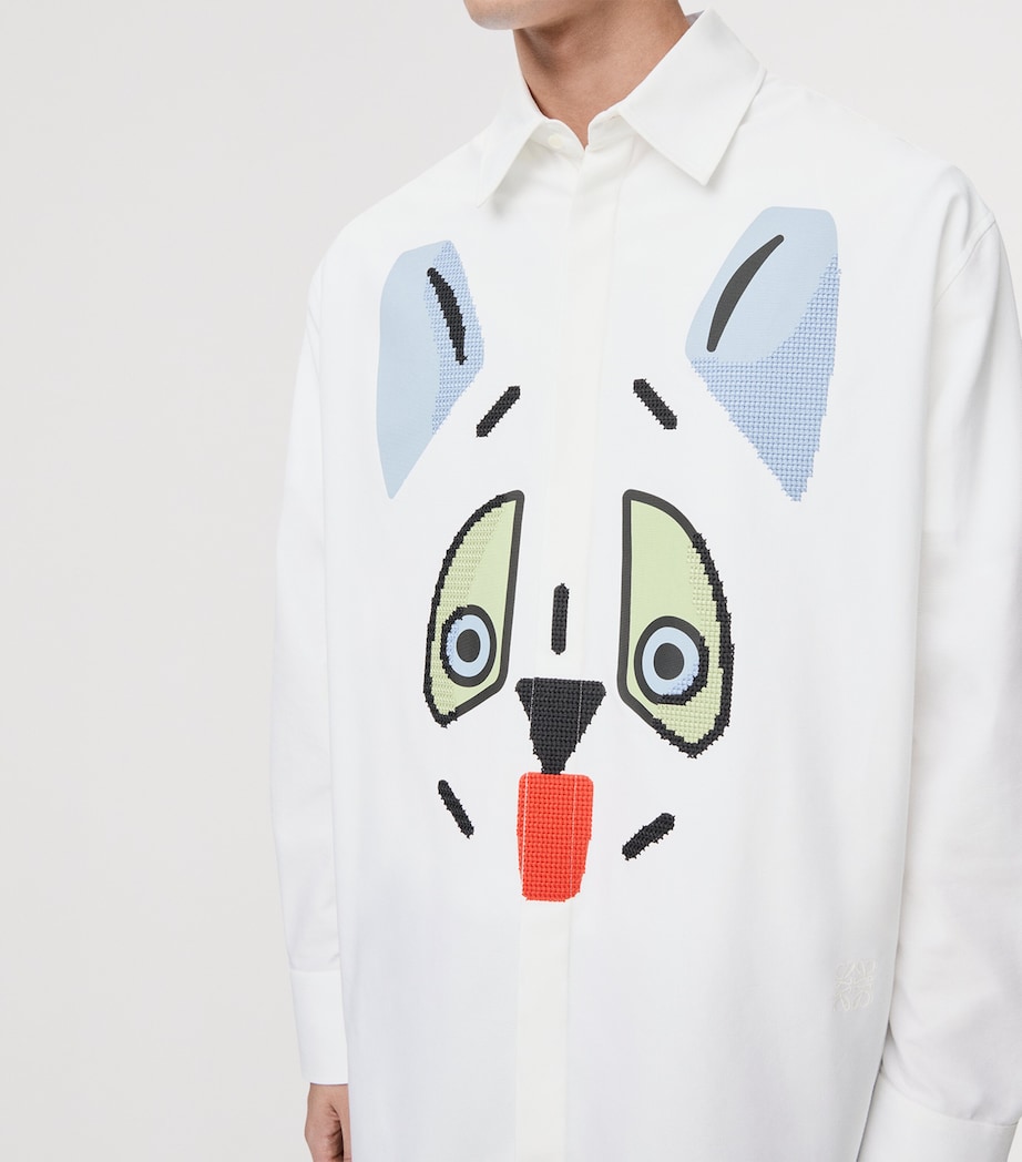 Oxford Cotton-Blend Embroidered Shirt WHITE Image 5