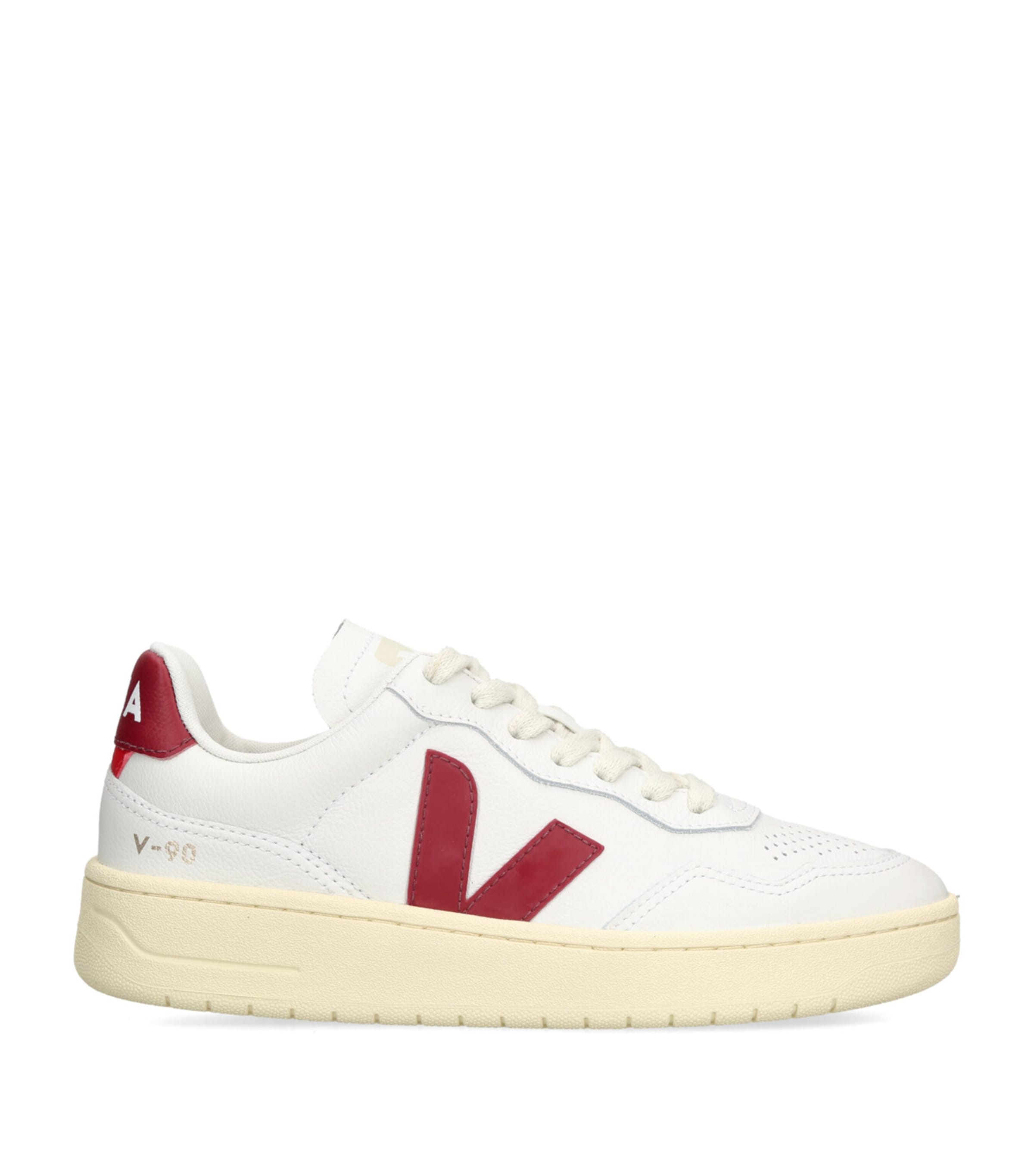 Veja Sneakers V-10 In White And Marsala Leather In White